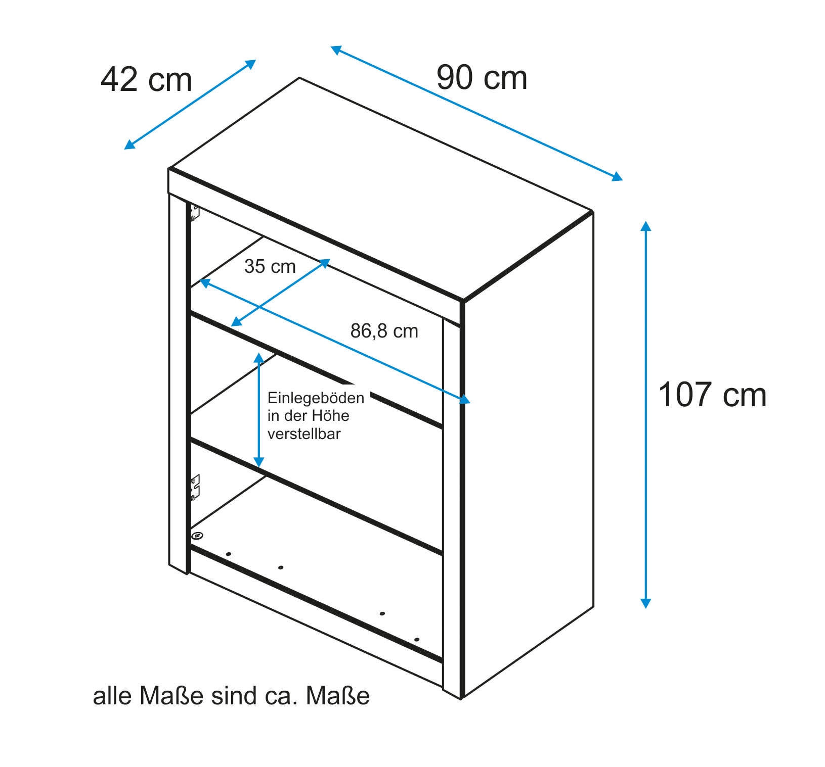 VOGL Möbelfabrik Bücherregal »Toronto«, in 2 Höhen, Breite 90 cm, teilmassiv, Made in Germany