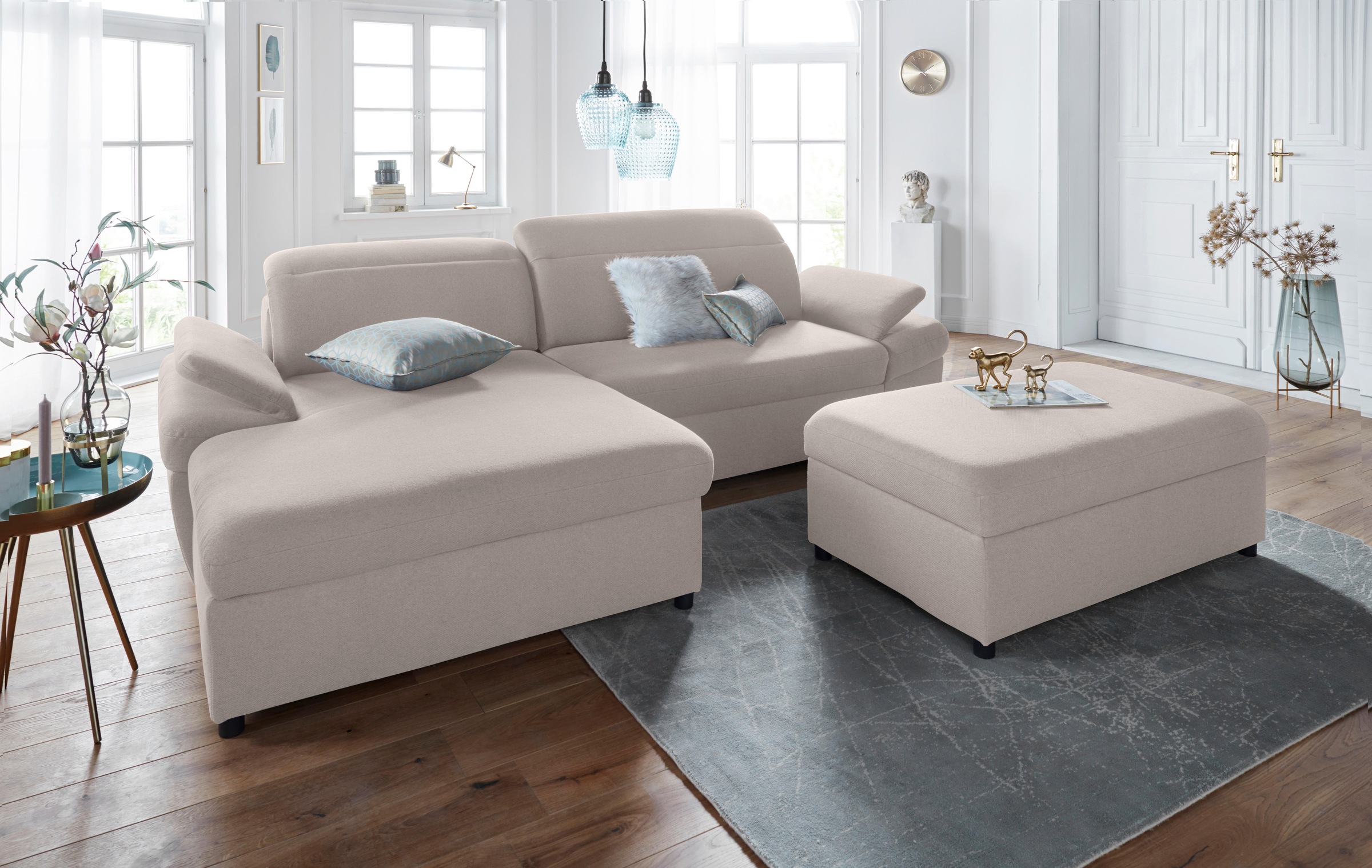 exxpo - sofa fashion Ecksofa »Kyoto, inkl. Kopfteil- und Armteilverstellung, hoher Sitzkomfort«, wahlweise mit Bettfunktion und Bettkasten, hochwertige Bezüge, L-Form