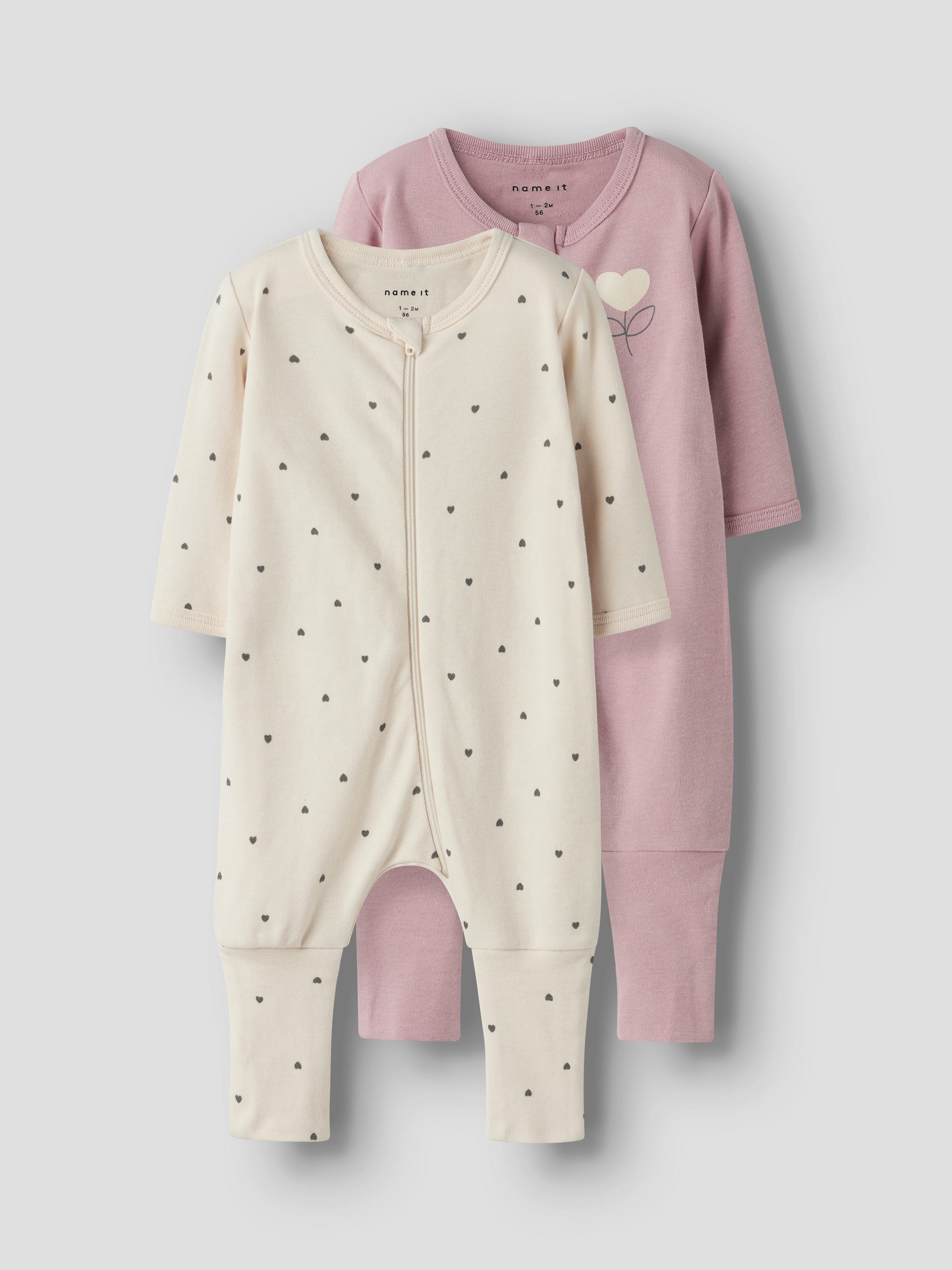 Name It Pyjama »NBFNIGHTSUIT 2P ZIP FF HEART NOOS«, (Packung, 2 tlg.)