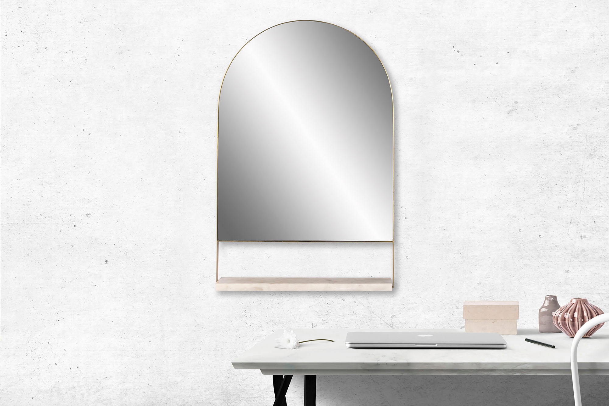 Miroir Mural & Étagère Design "Doha" 69cm Blanc