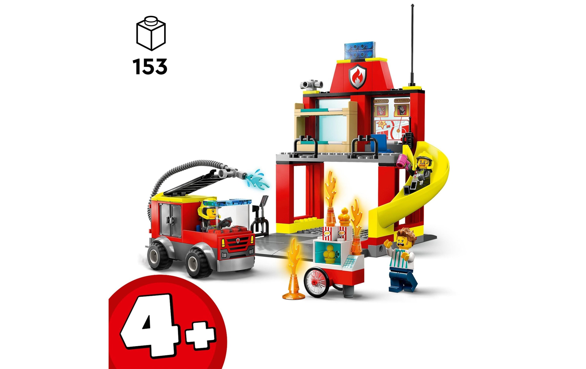 LEGO® Konstruktionsspielsteine »Feuerwehrstation und Löschauto«, (153 St.)