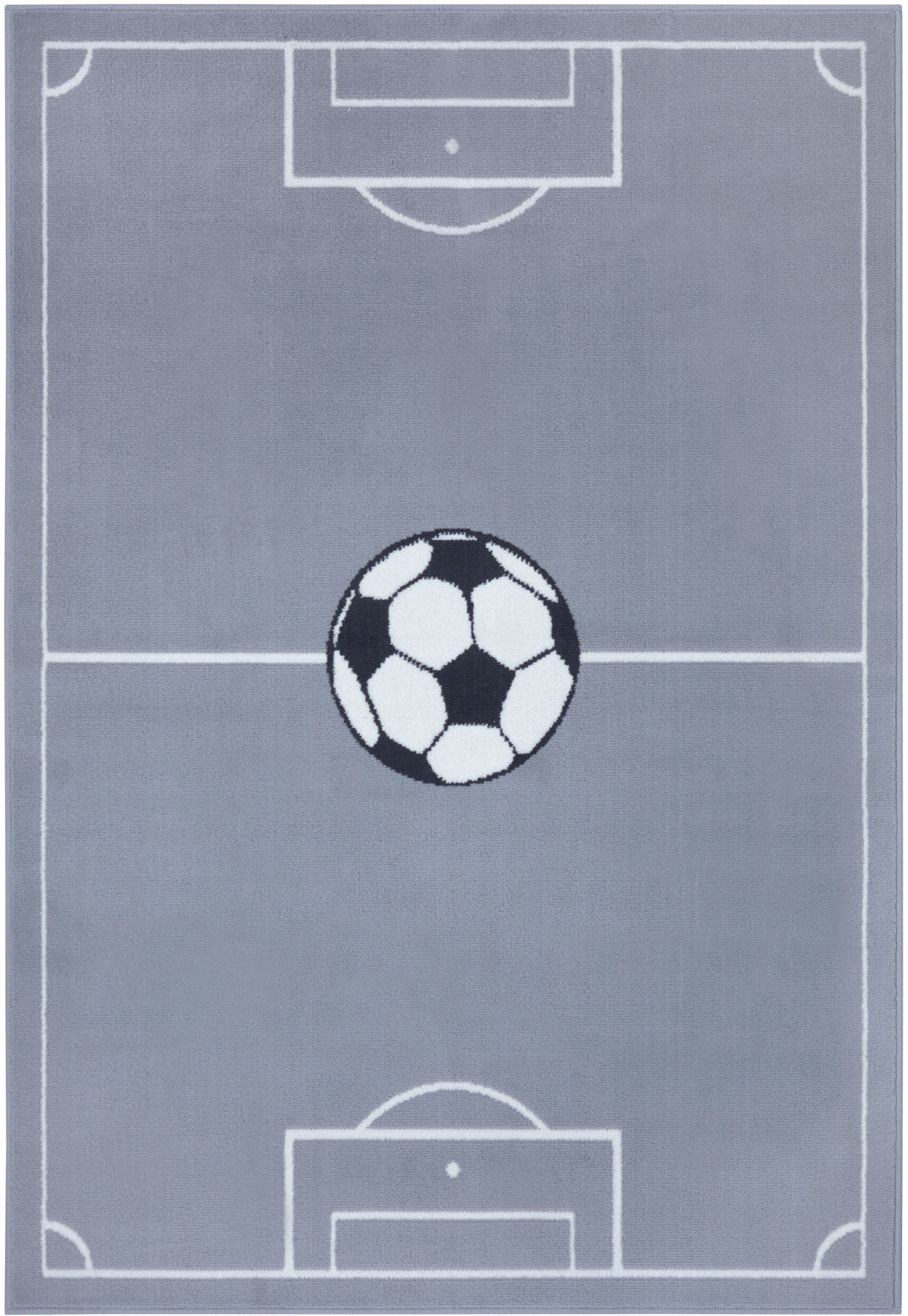 THE RUGS Short Pile Children Rug Runner Estadio Polypropylene Football Play Rug in Grey | Size: 200cm x 290cm