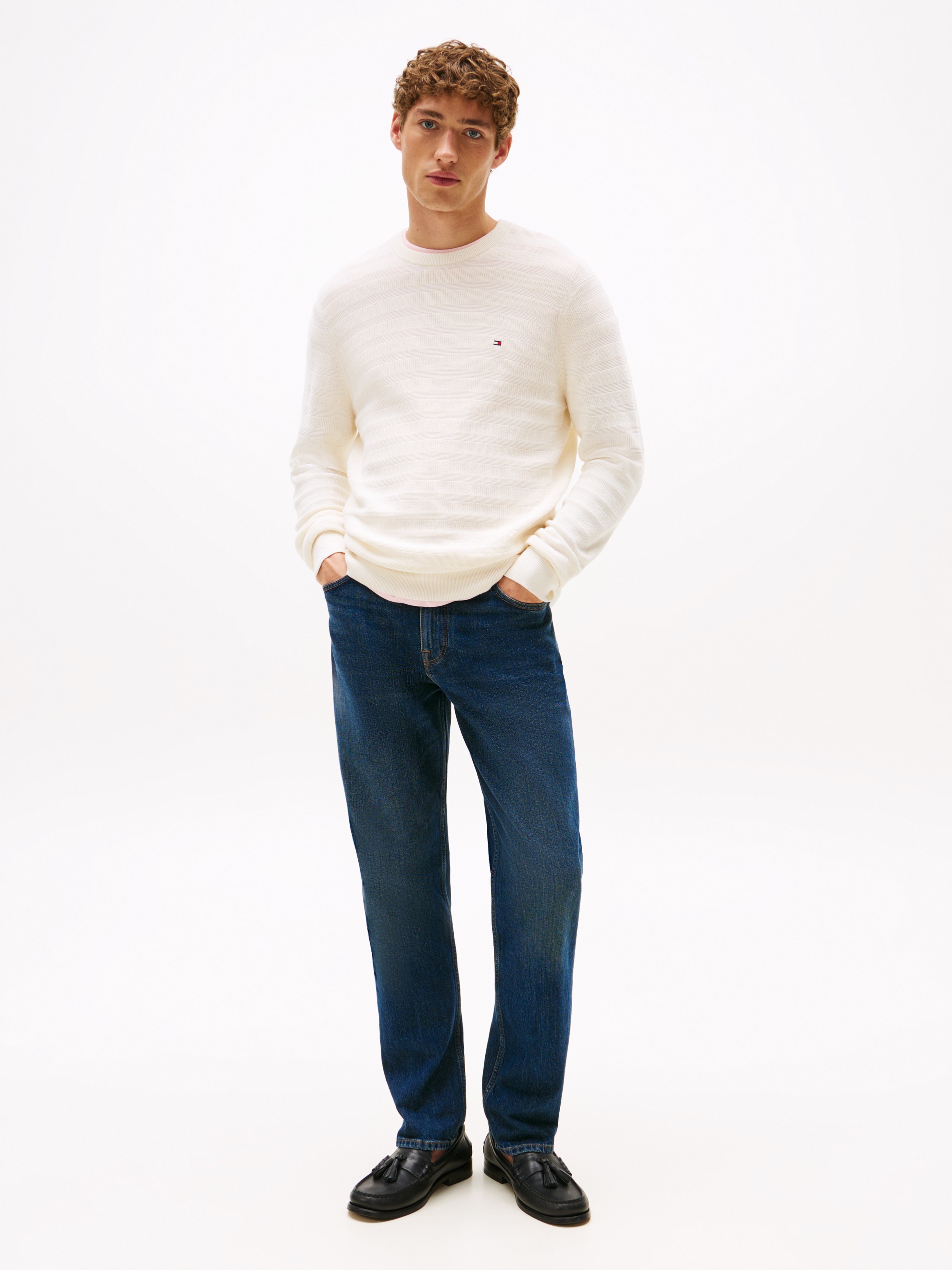 Tommy Hilfiger Rundhalspullover »STRIPE STRUCTURE«, regular fit, leicht überschnittene Schultern