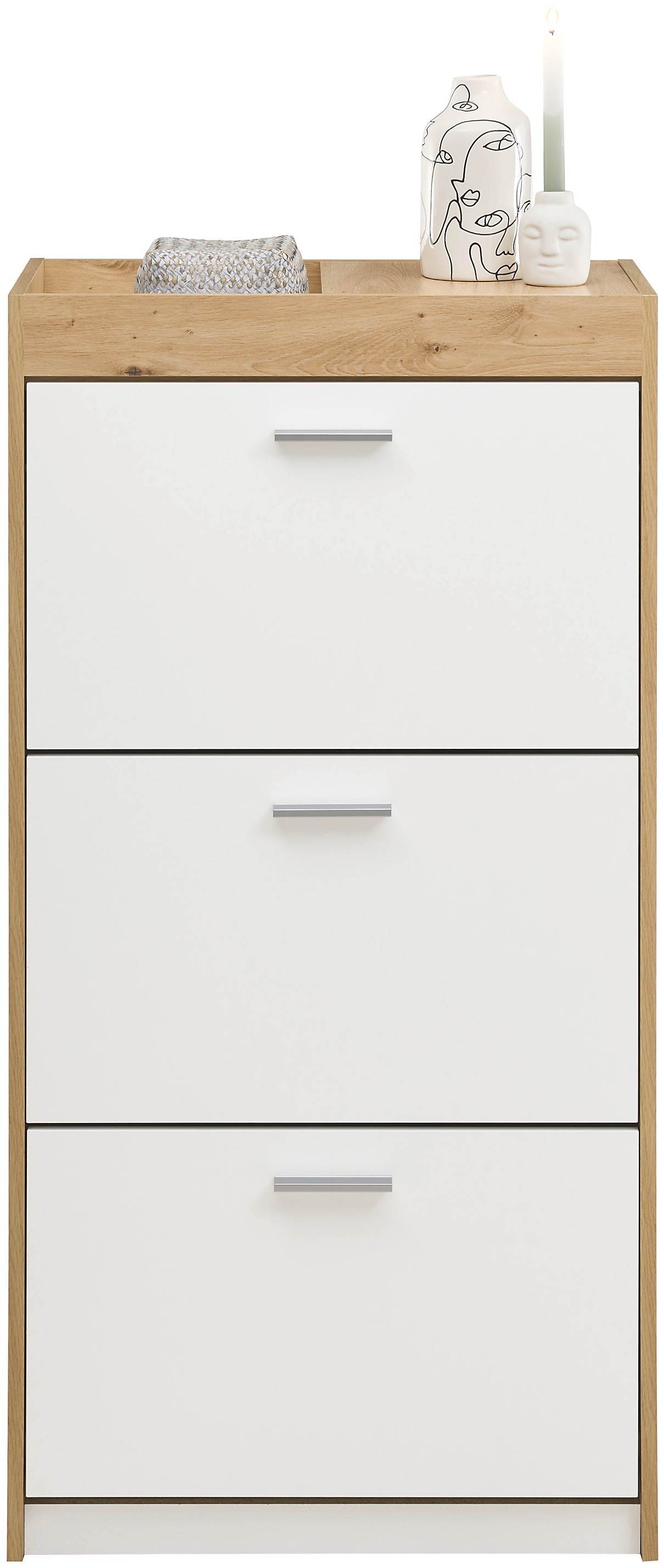 HBZ Schuhschrank »Paris weiss matt, BxHxT 64x126x38 cm«, (1 St.), Schuhkipper mit 3 Klappen, Platz für ca. 12-18 Paar Schuhe