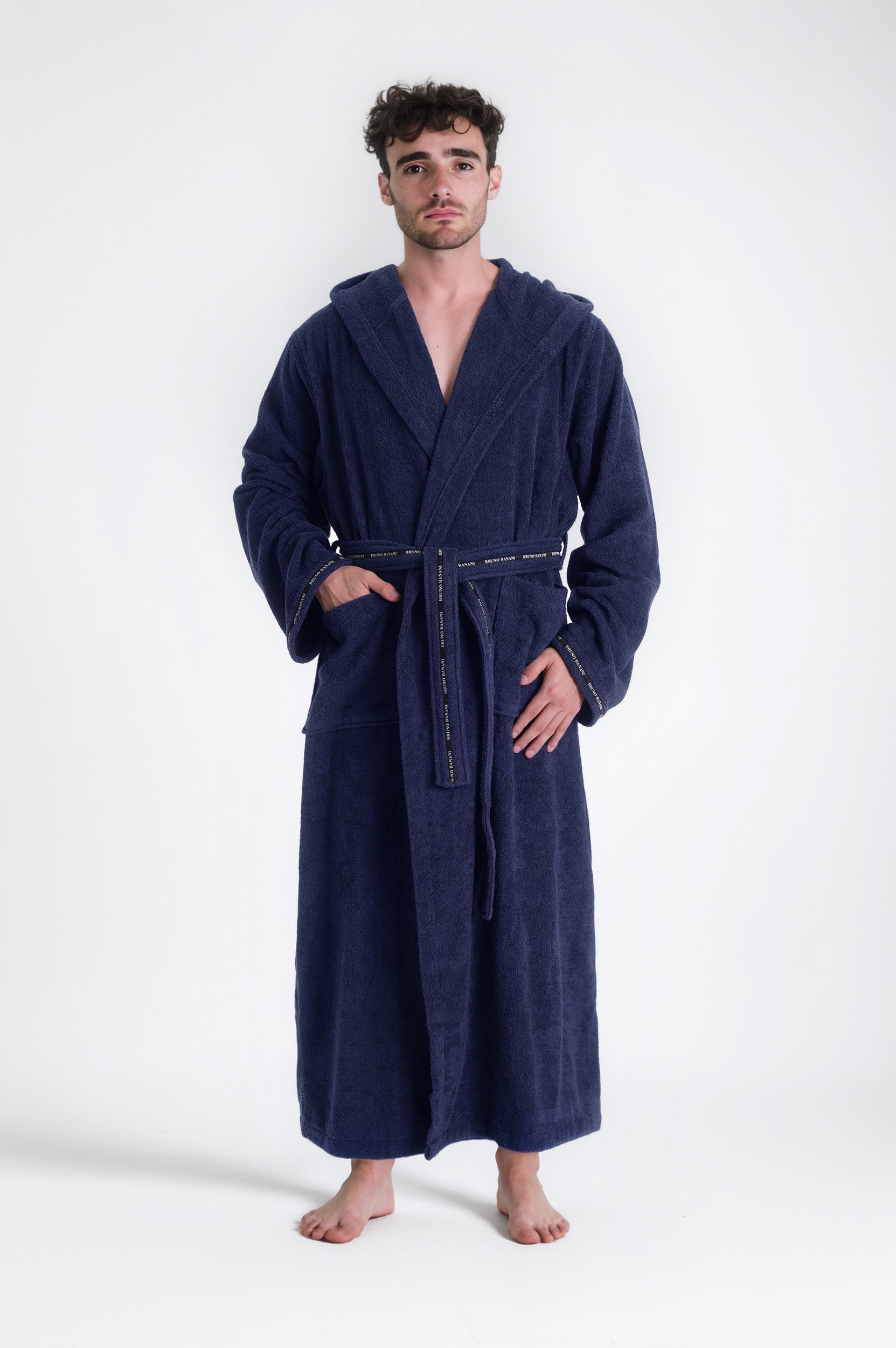 Bruno Banani Herrenbademantel "Danny, Normallänge & Überlänge, auch in extra lang, Hotelbademantel" 1 Stk. mit Logostreifen, Herren Bademantel aus 100% Baumwolle, S-4XL