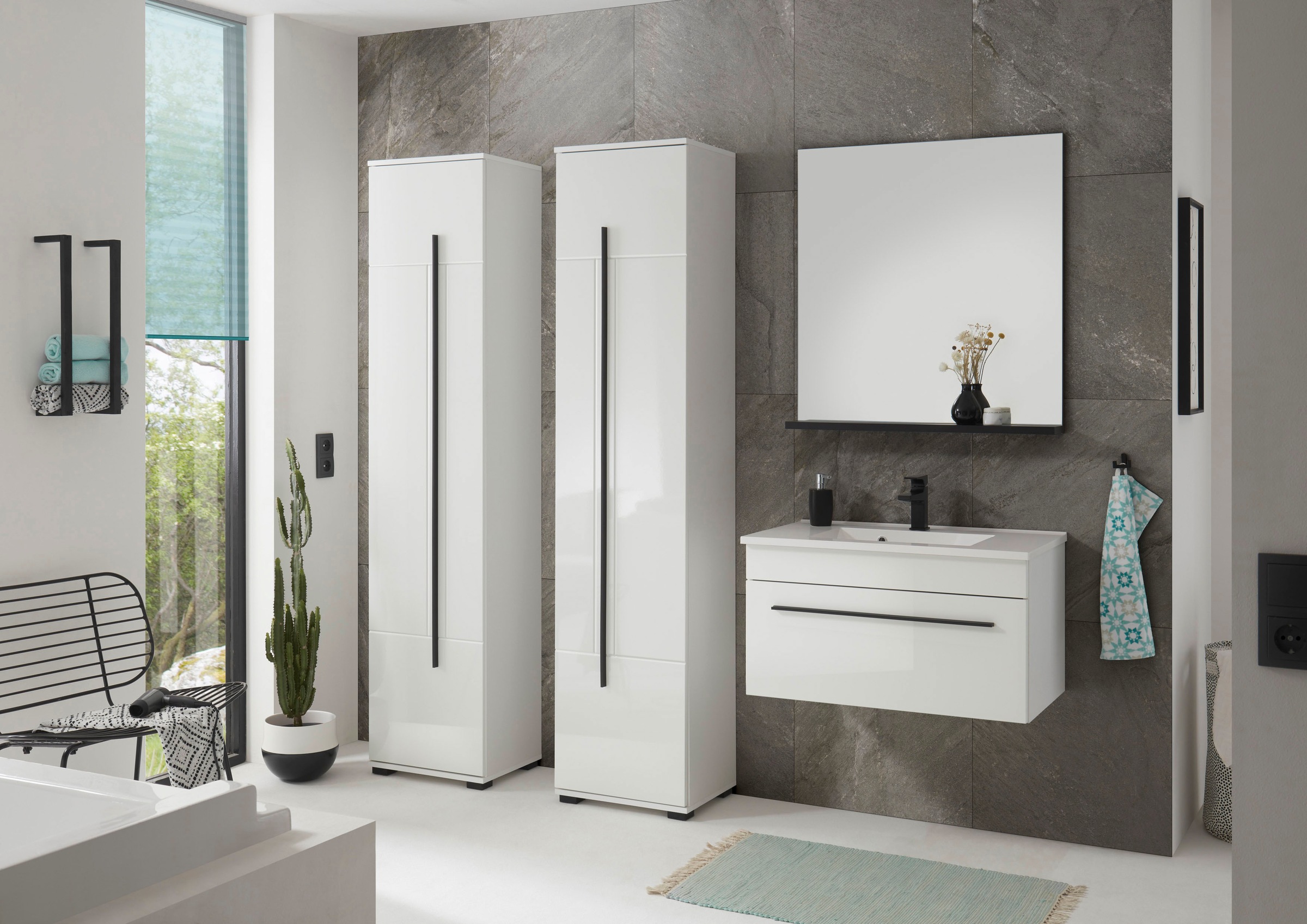 INOSIGN Waschtisch »Cantara, Waschtisch inkl. Waschbecken, modernes Design«, mit schwarzen Griffen, ausreichend Stauraum