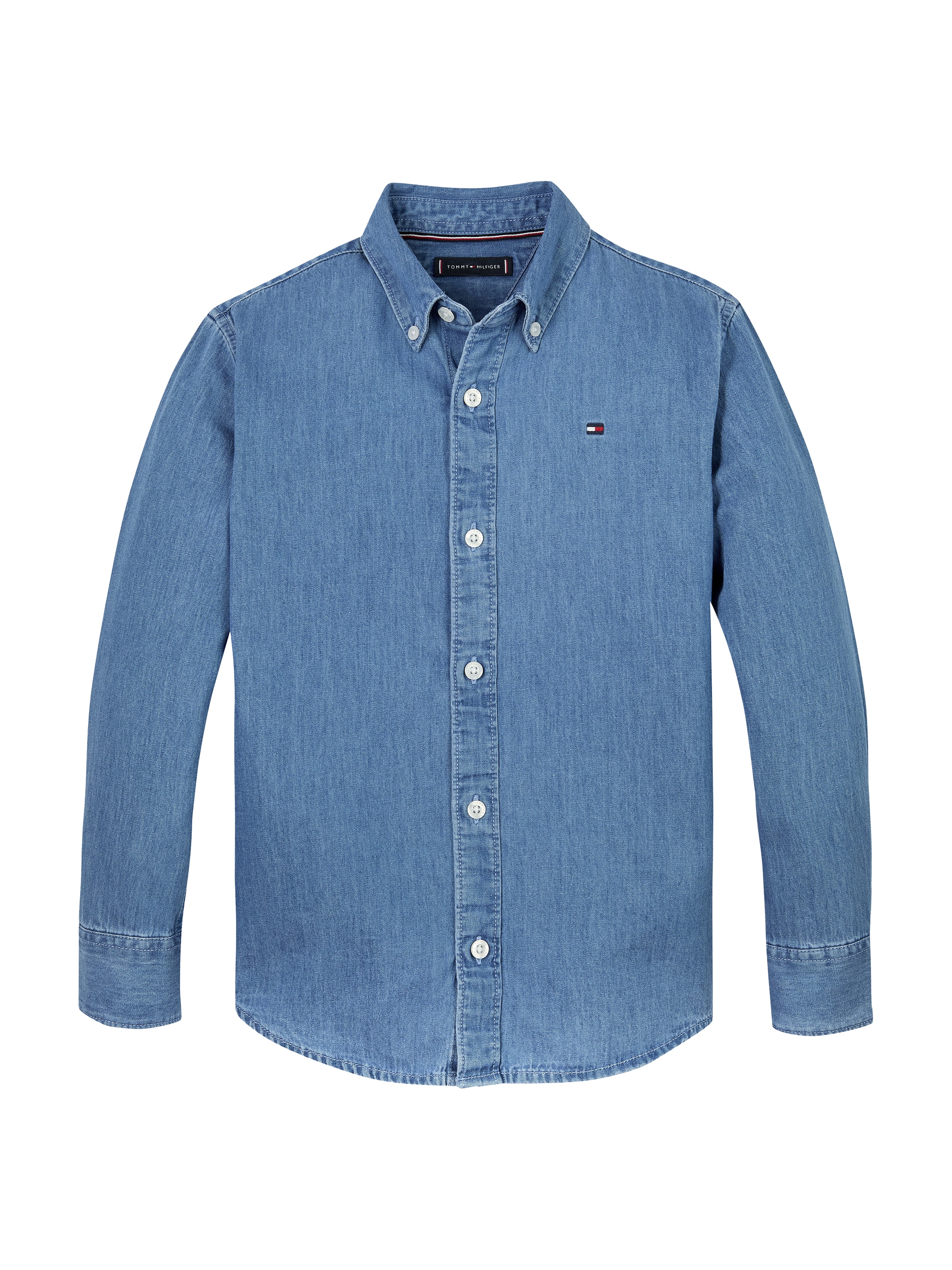 Tommy Hilfiger Langarmhemd »DENIM CHAMBRAY SHIRT LS«, in blauer Waschung, mit Logostickerei