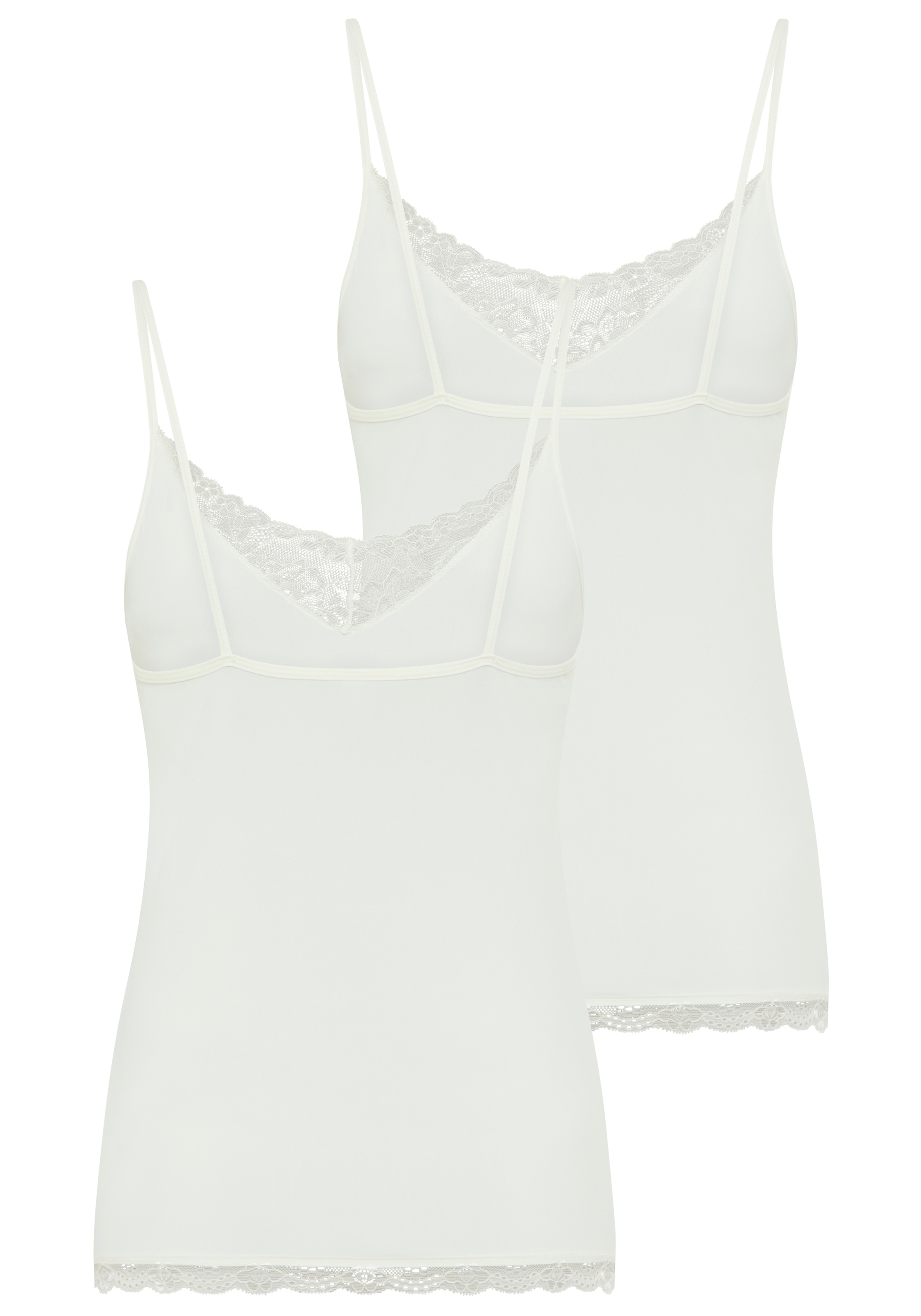YSABEL MORA Spaghettitop 2er Pack, elastisch, Spitzeneinsatz, schmale Träger, femininer Stil
