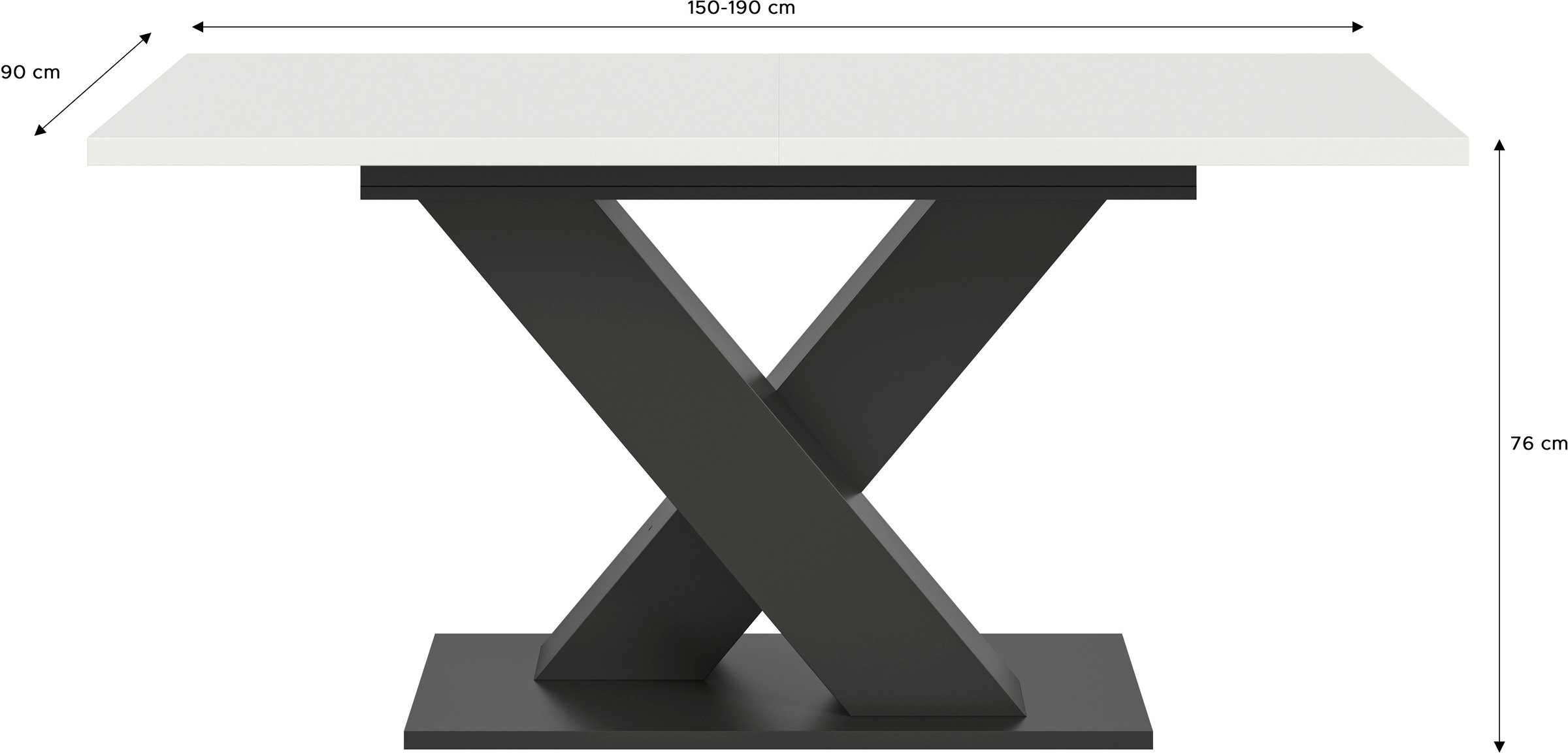 INOSIGN Esstisch »Motus, ausziehbar 150 -190 cm, inklusive 40 cm Einlegeplatte«, (Set, 1 St.), X-Gestell mit Bodenplatte, Tisch, Küchentisch, Esszimmer, Küche