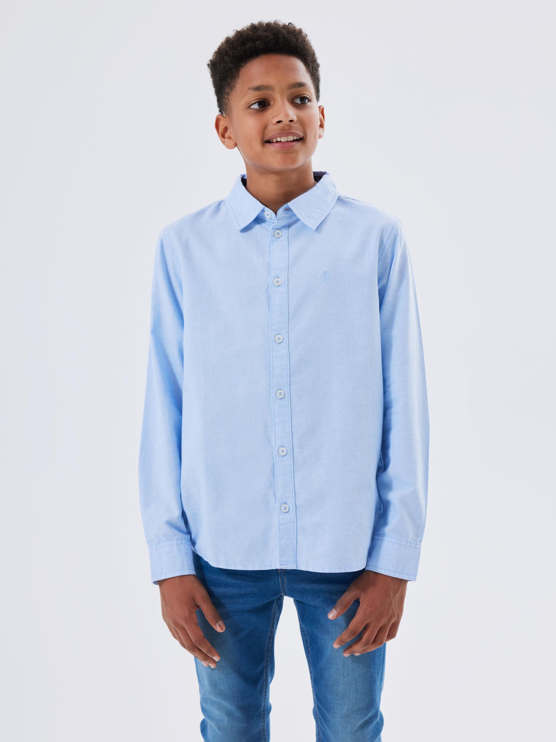 Name It Langarmhemd »NKMNEWSA für Jungen mit Knopfleiste und Baumwollkomfort« unifarben, casual, regular fit, Baumwolle, Hemdkragen