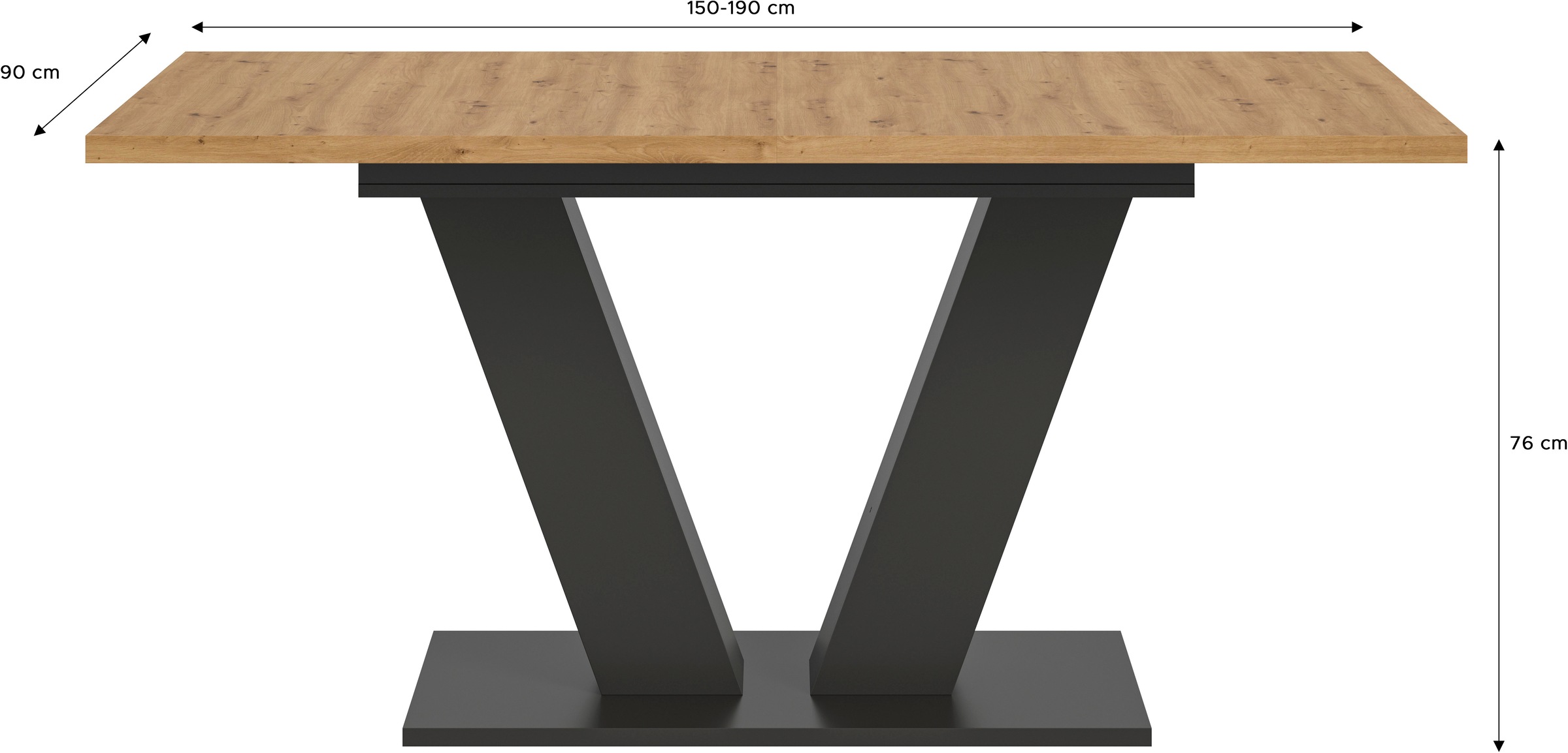 INOSIGN Esstisch »Motus, ausziehbar 150 -190 cm, inklusive 40 cm Einlegeplatte«, (Set, 1 St.), V-Gestell mit Bodenplatte, Tisch, Küchentisch, Esszimmer, Küche