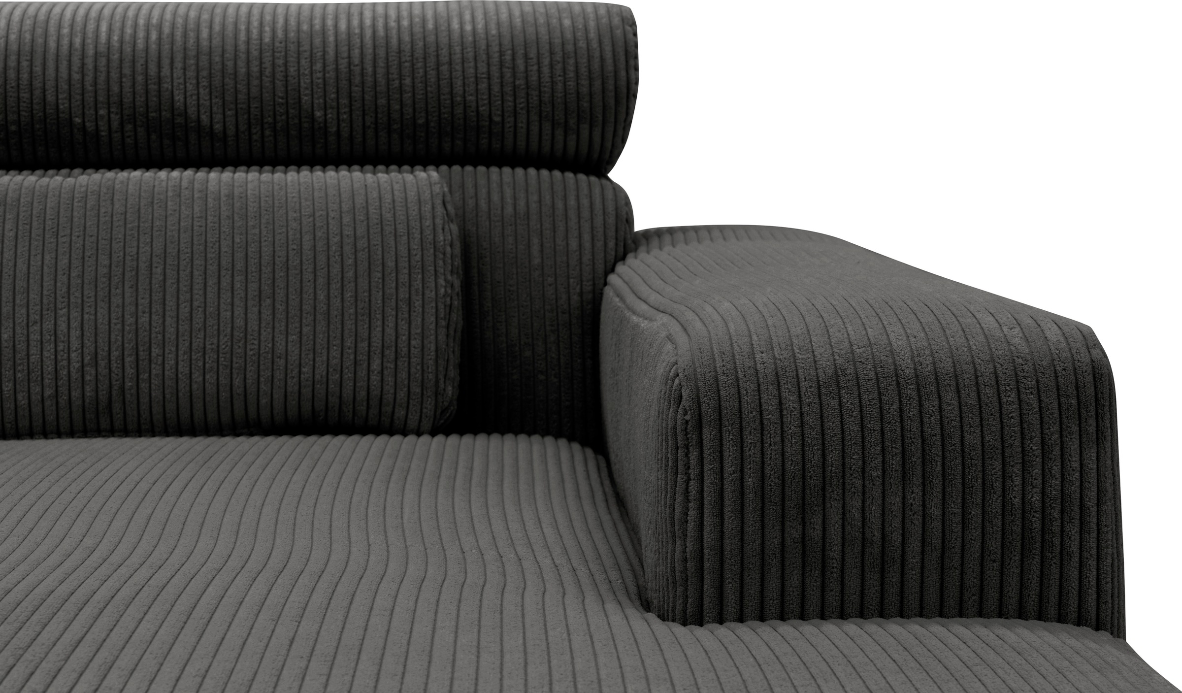 DOMO collection Ecksofa »Brandon B/T/H: 289/177/80 cm, whlw. mit Sitztiefenverstellung, L-Form«, ohne Sitztiefenverstellung, Cord, grau