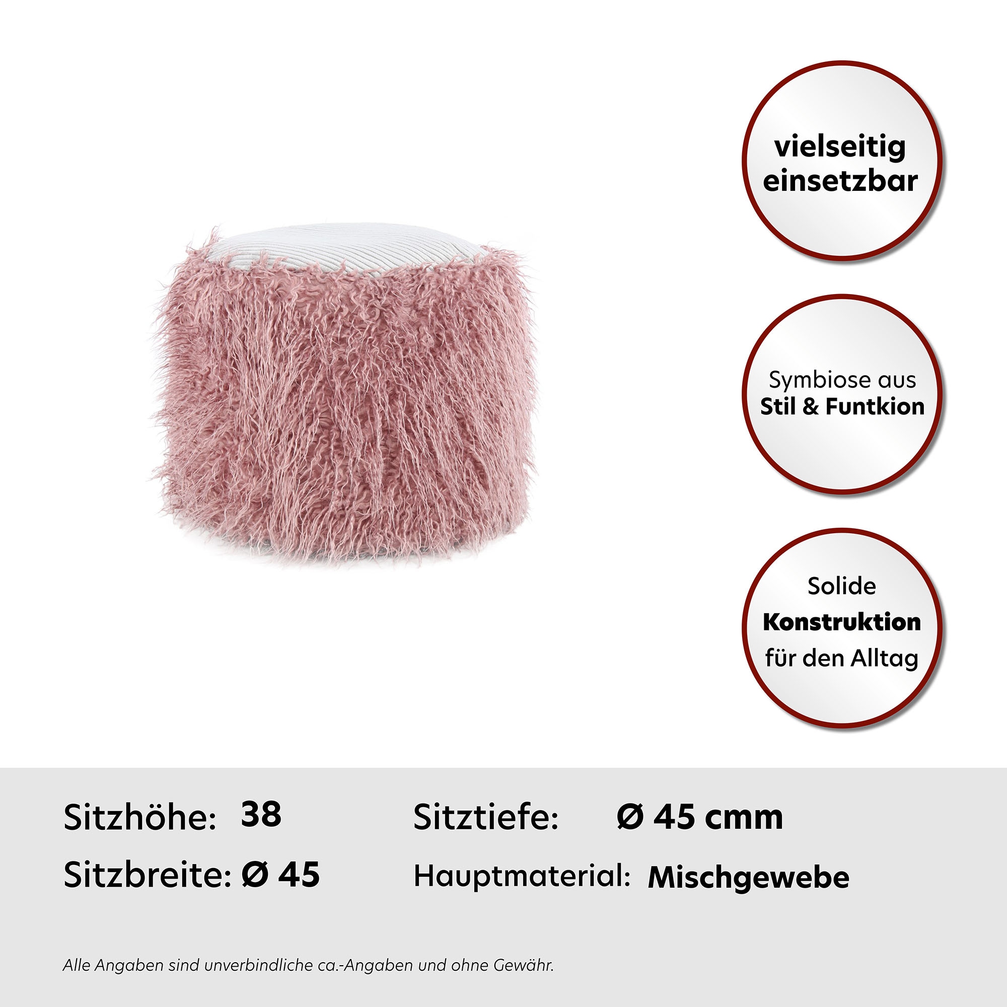 Kayoom Pouf »Fellpouf Bobtail 125, Fellhocker in zweifarbigem Design«, (1 St.), modern, dekorativ, kindersicherer Reissverschluss an der Unterseite