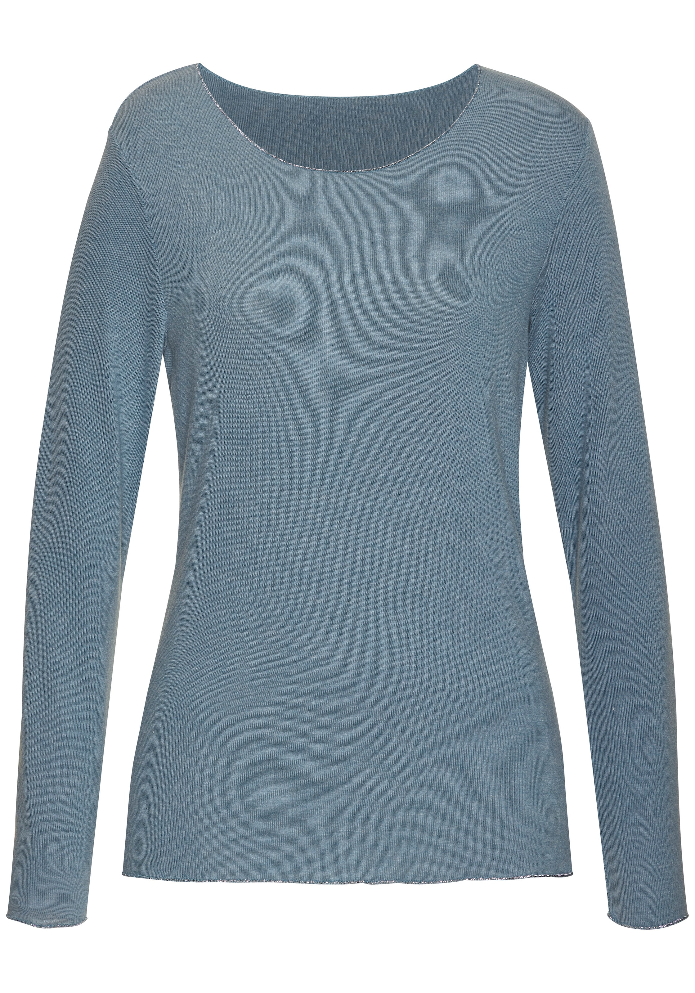 LASCANA Langarmshirt »mit feiner Glitzereinfassung«, aus weichem Viskose-Feinstrick