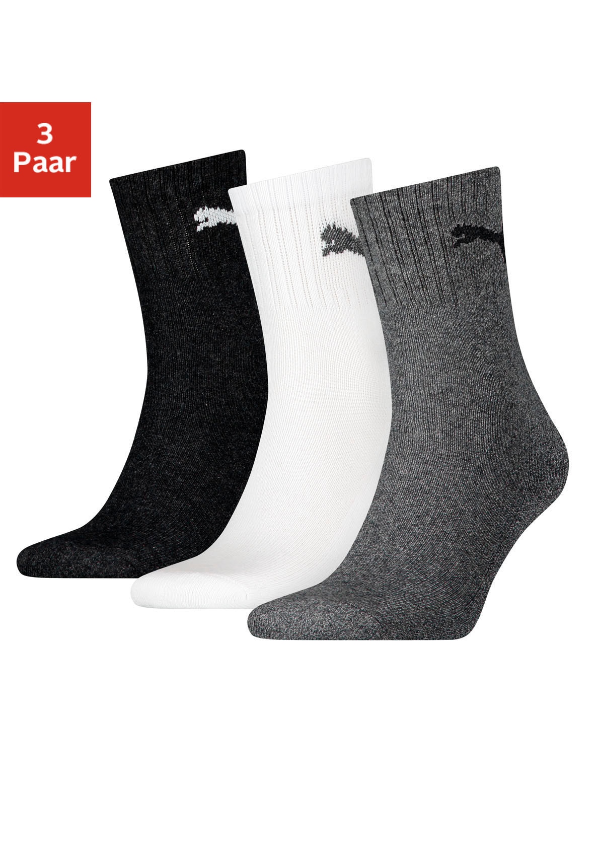 PUMA Sportsocken »short crew«, (3 Paar), mit klassischer Rippe