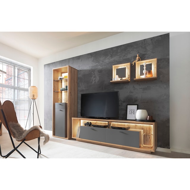 ♕ MCA furniture Wohnwand »Lizzano«, (Set, 4 St.), im modernen Landhausstil  mit 3-D Rückwand, wahlweise mit Beleuchtung online kaufen bei  Jelmoli-Versand Schweiz