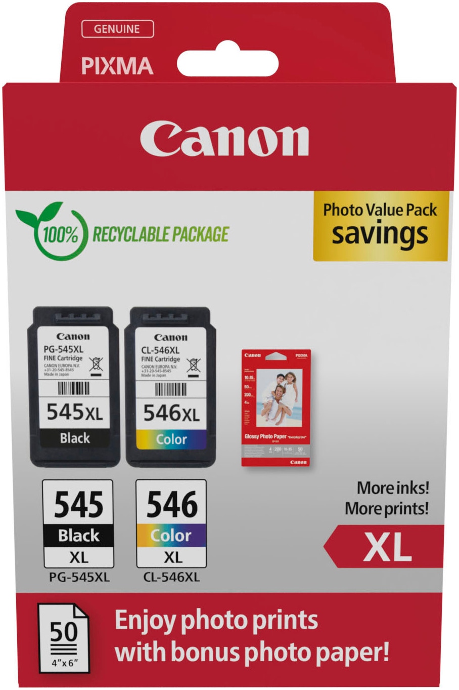 Canon Tintenpatrone »PG-545XL/CL-546XL Tinte mit hoher Reichweite + Fotopapier Value Pack«