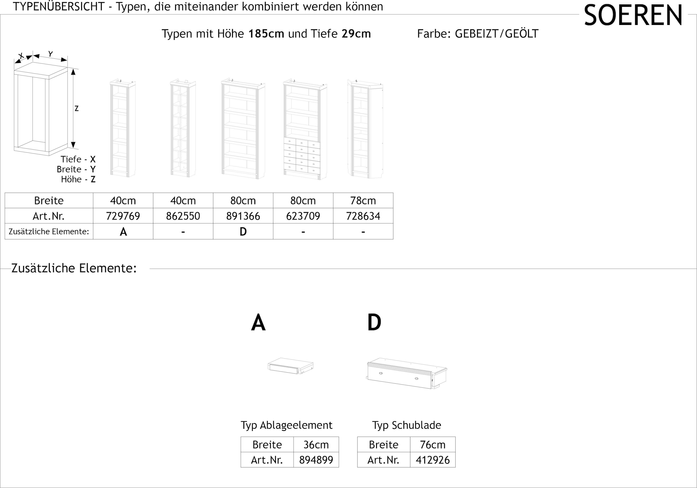 Home affaire Bücherregal »Soeren«, aus massiver Kiefer, in 2 Höhen, Tiefe 29 cm, mit 5 Schubkästen