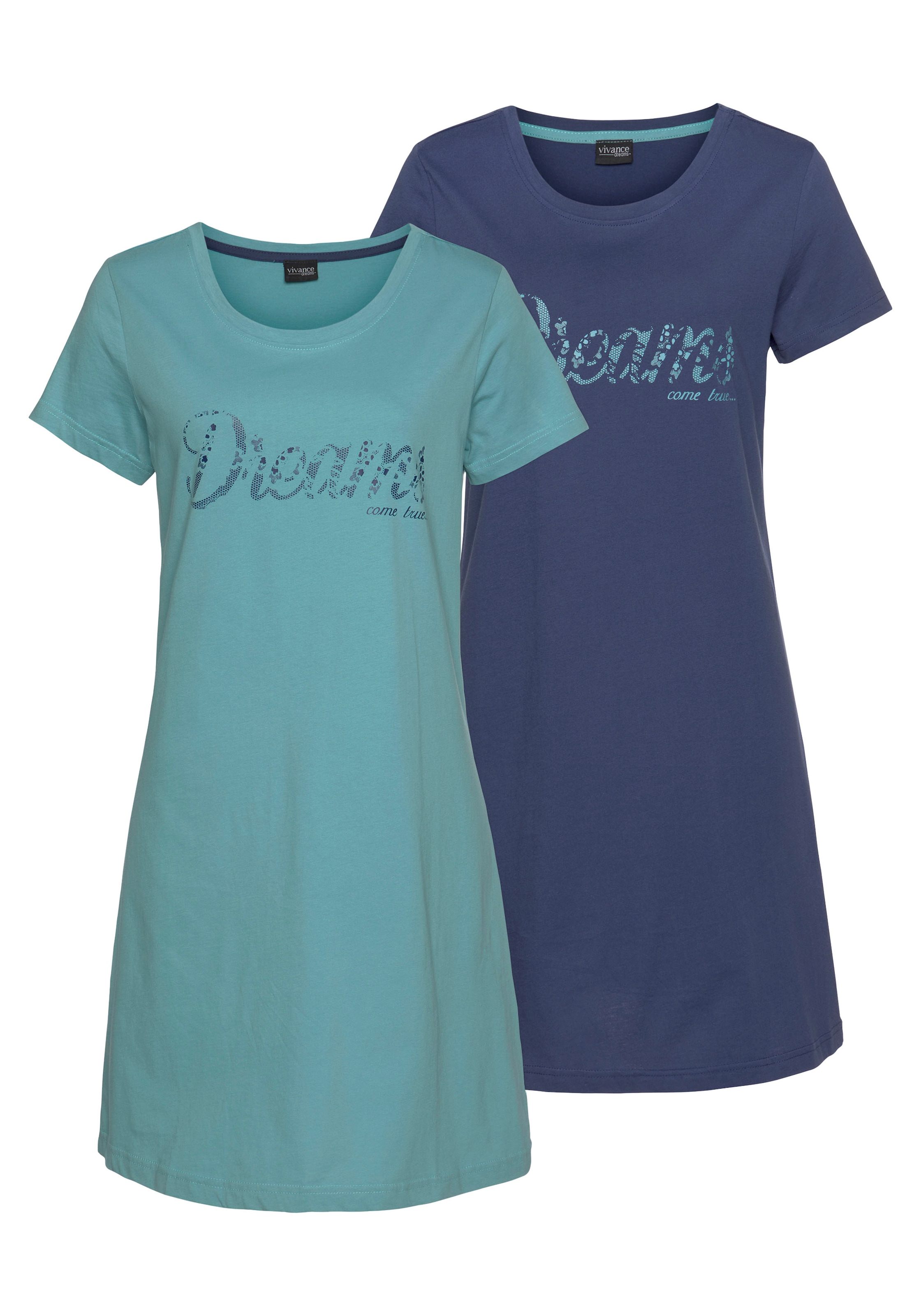 Vivance Dreams Sleepshirt, (2er-Pack), mit Print in Spitzenoptik