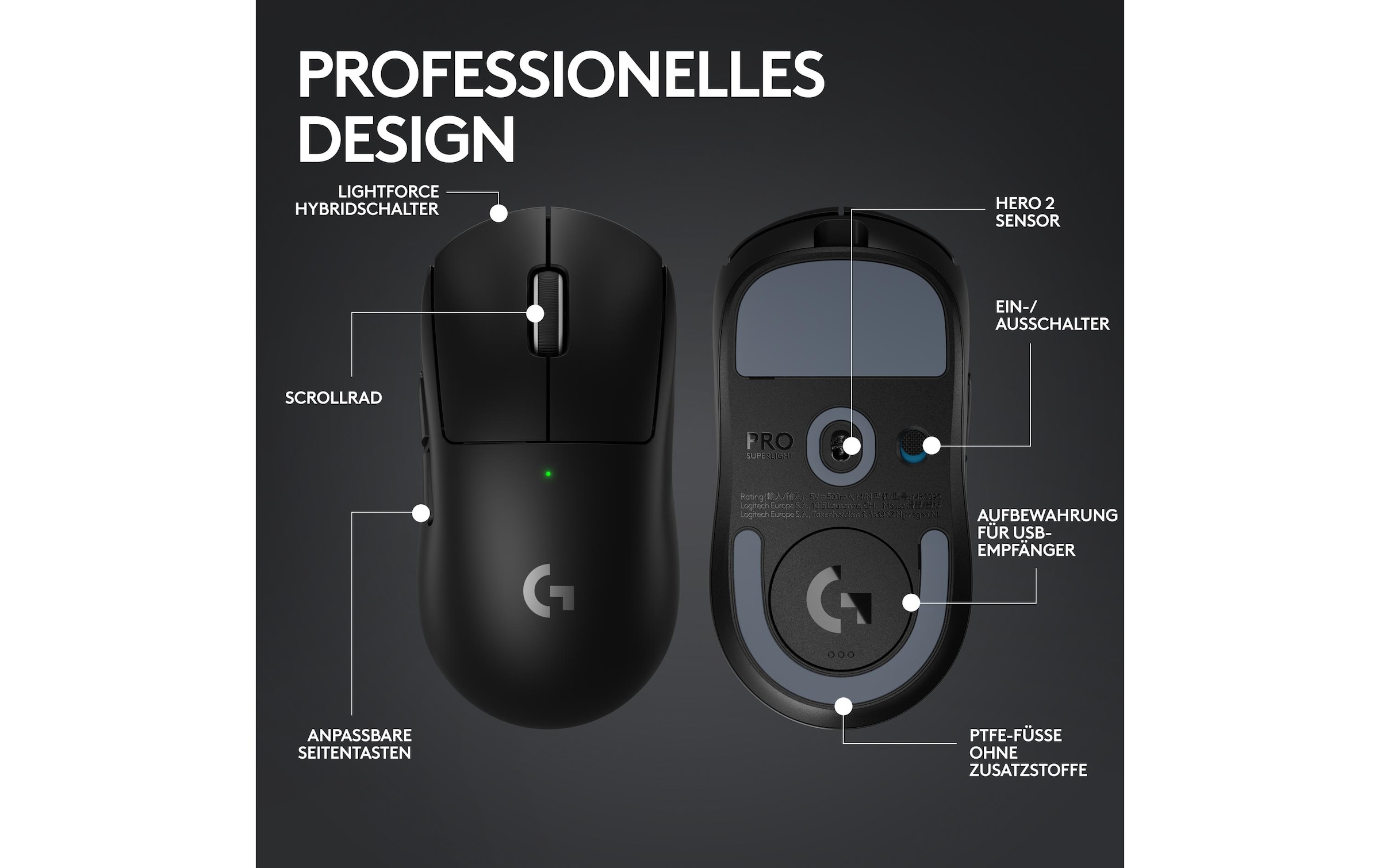 Logitech Gaming-Maus »Pro X Superlight 2 Lightspeed Schwarz«, Funk-kabellos