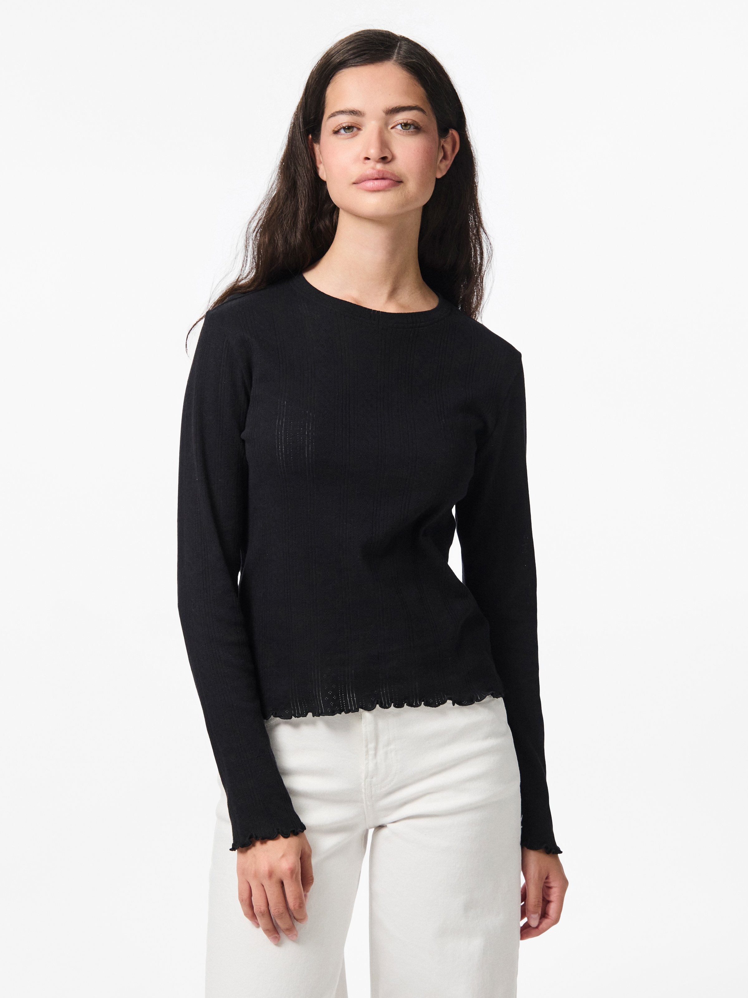 pieces Langarmshirt "PCMARIE LS O-NECK POIN TOP JRS NOOS BC"