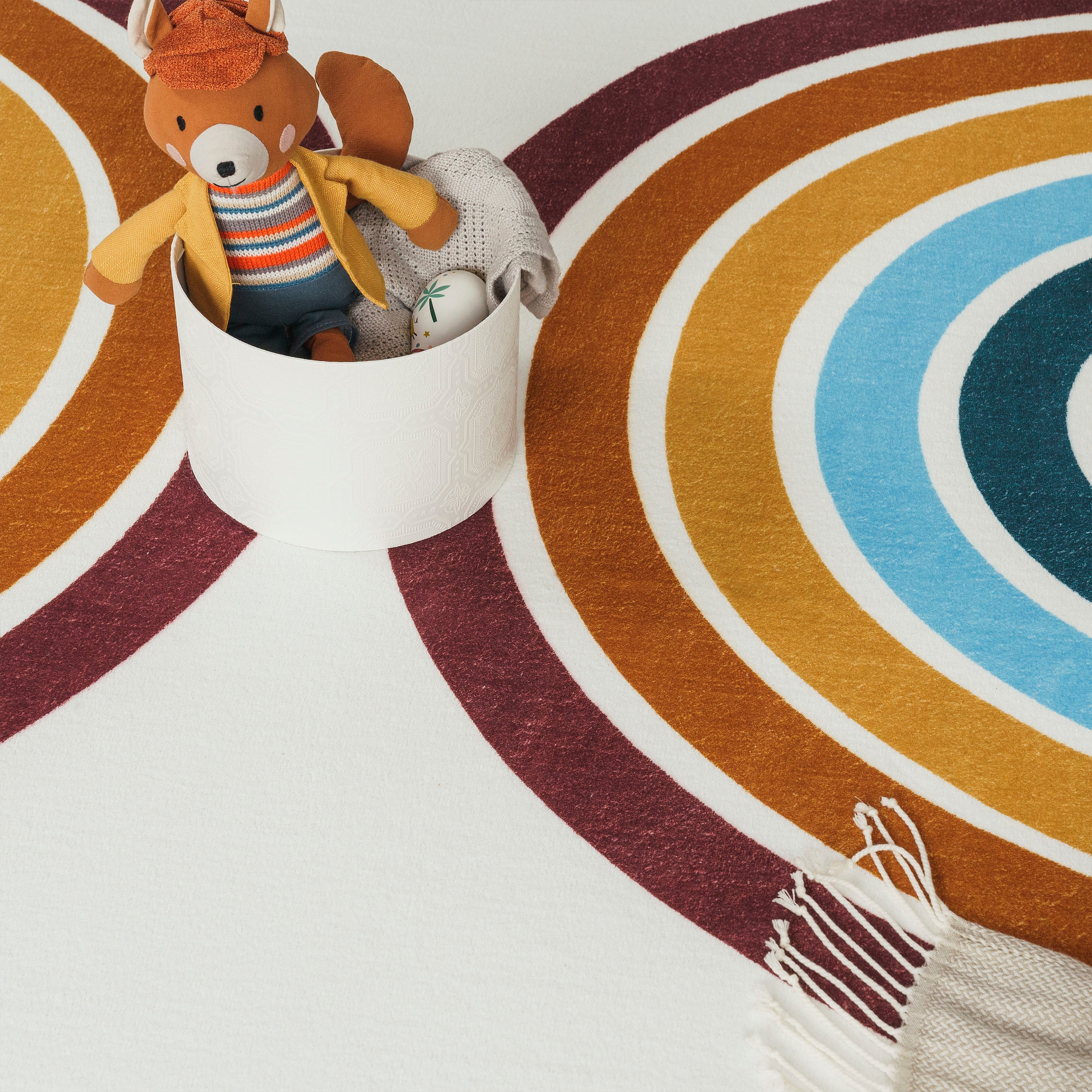 Paco Home Kinderteppich »Niloya 361«, rund, Spielteppich, Kurzflor, bedruckt, Motiv Regenbogen, waschbar