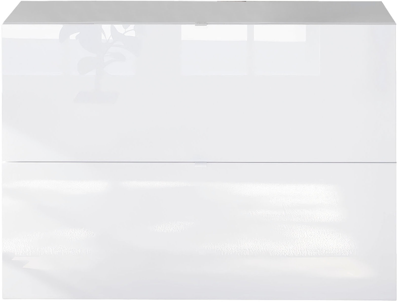 GOODproduct Schuhschrank "SMILE Breite 104 cm, 2 Klappen, komplett Weiss Hochglanz lackiert," Schuhkipper hängend o. stehend montierbar, 4 Fächer, Metallgriffe