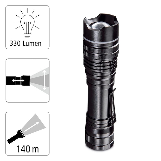 ❤ Hama LED Taschenlampe »LED Taschenlampe Outdoor mit Clip, 330 Lumen, 3  Lichtmodi, fokussierbar, Professional« entdecken im Jelmoli-Online Shop