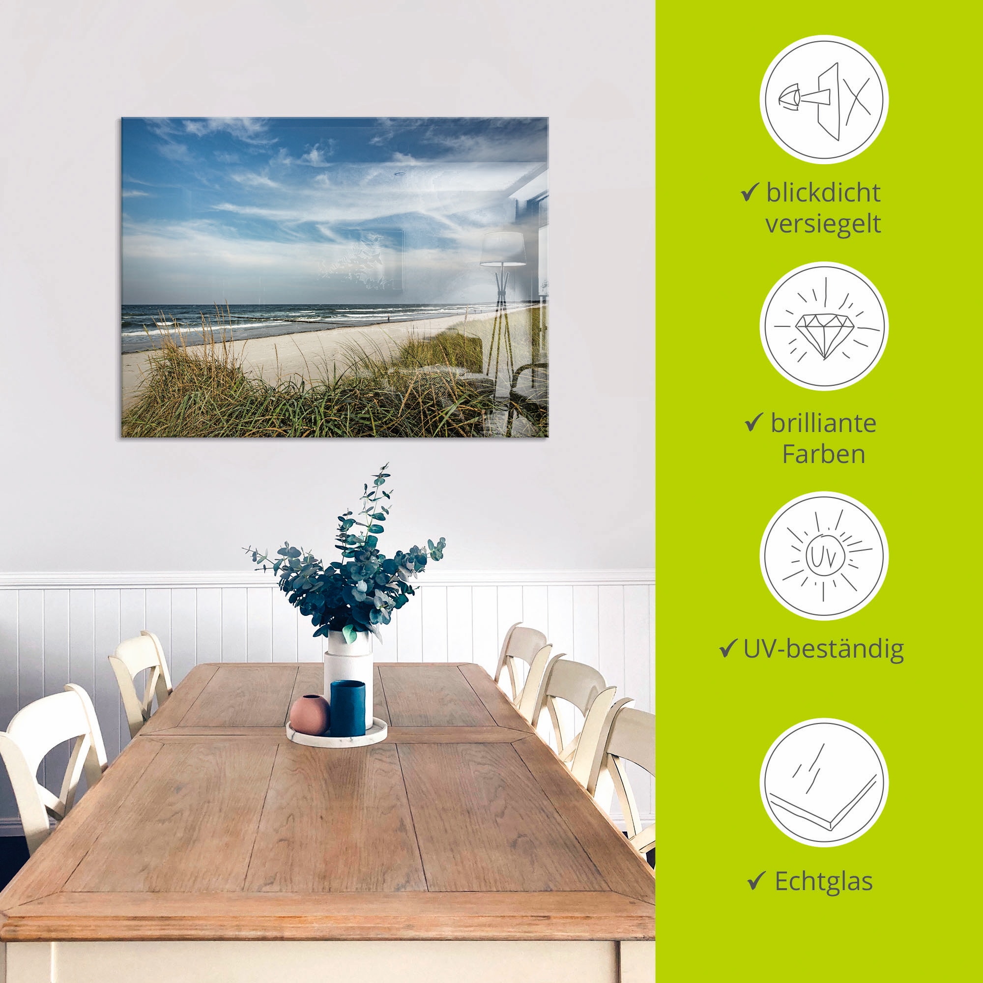 Artland Glasbild »Urlaubsfeeling Strand«, Strand, (1 St.), in verschiedenen Grössen