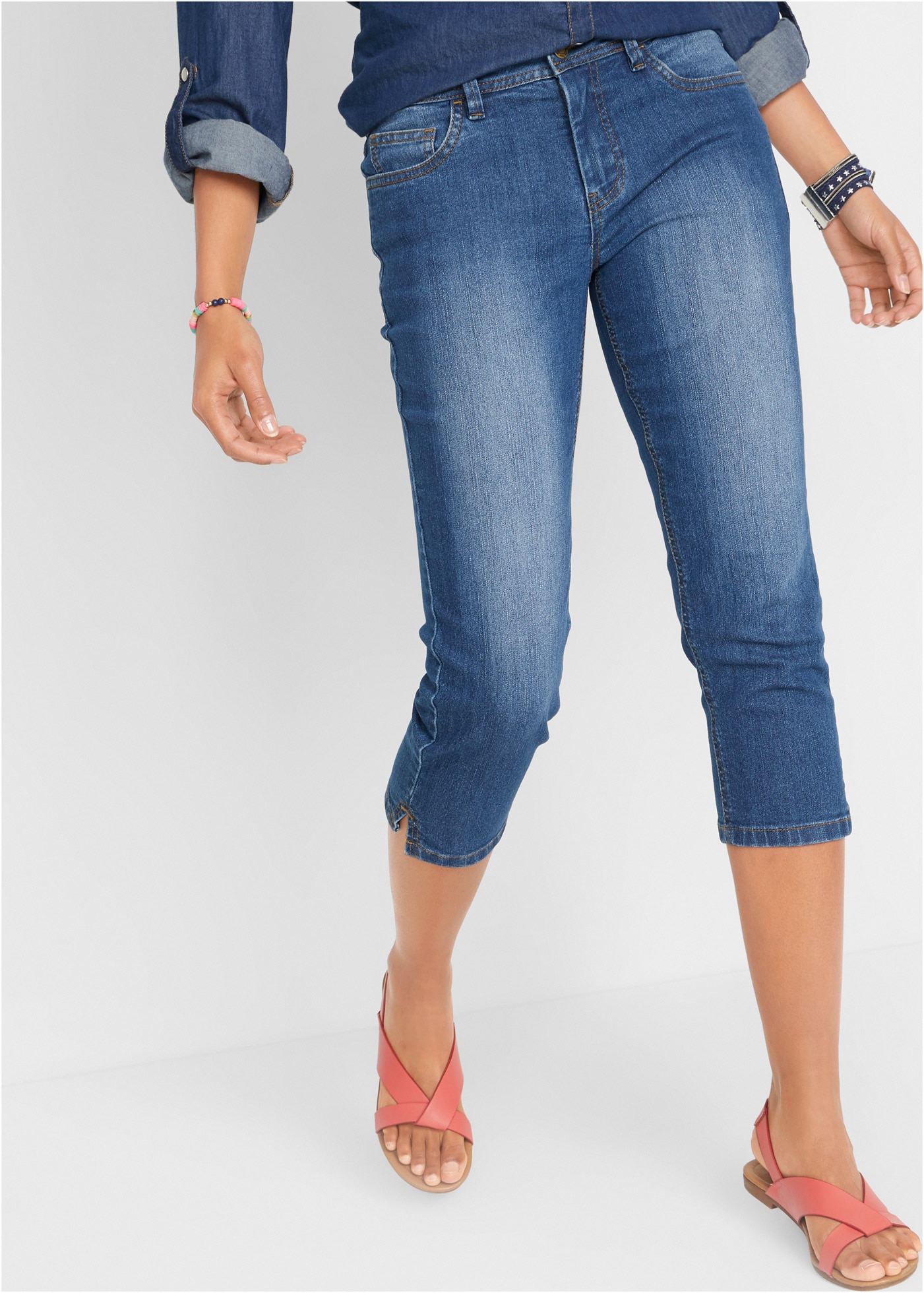 bonprix Caprijeans »Slim Fit Jeans Mid Waist, cropped« im 3/4-Capri-Look und Five-Pocket Style