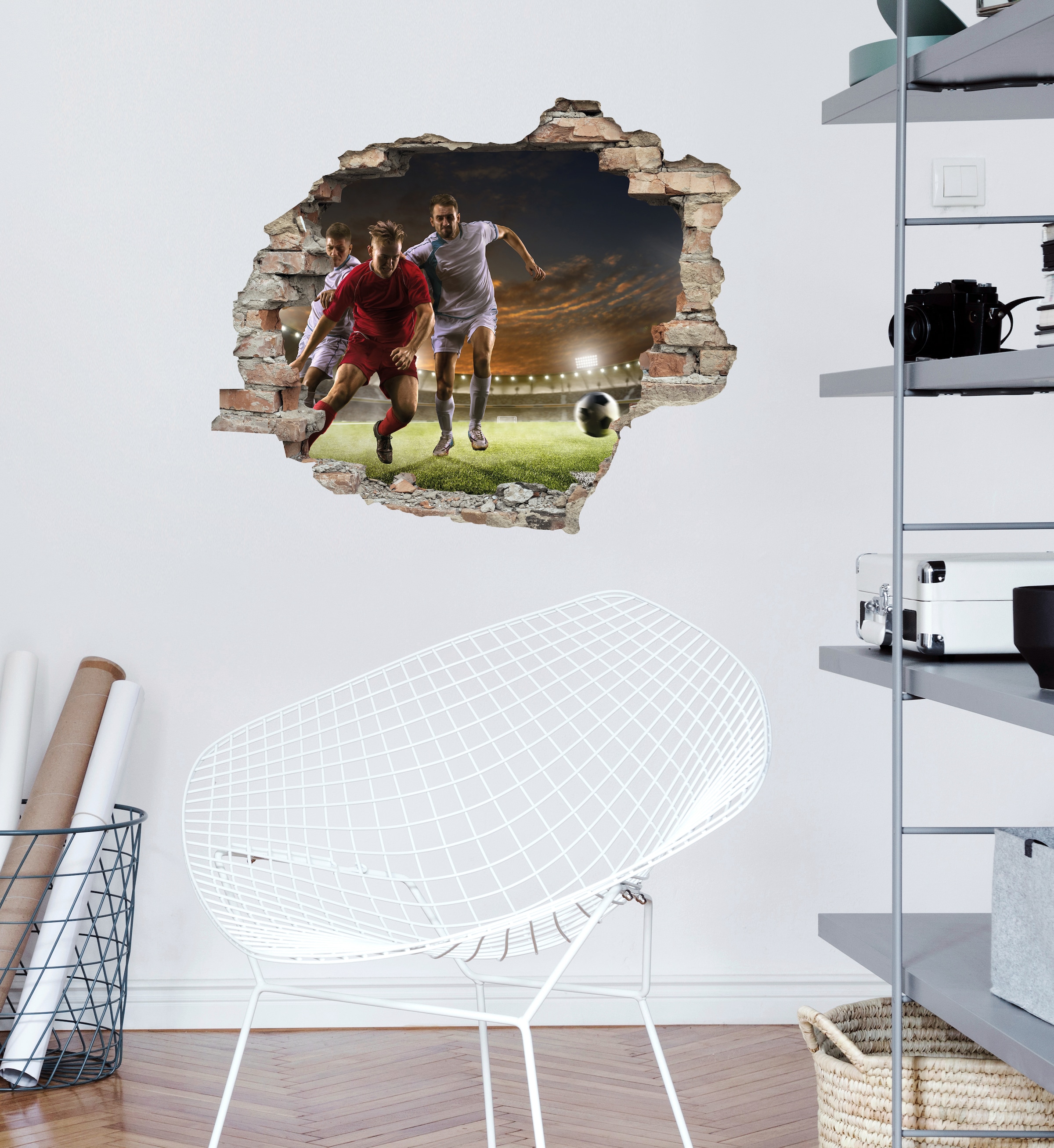 queence Wandtattoo »Fussball Zweikampf«, (1 St.), Wandsticker, Wandbild, selbstklebend, 3D, Wanddurchbruch