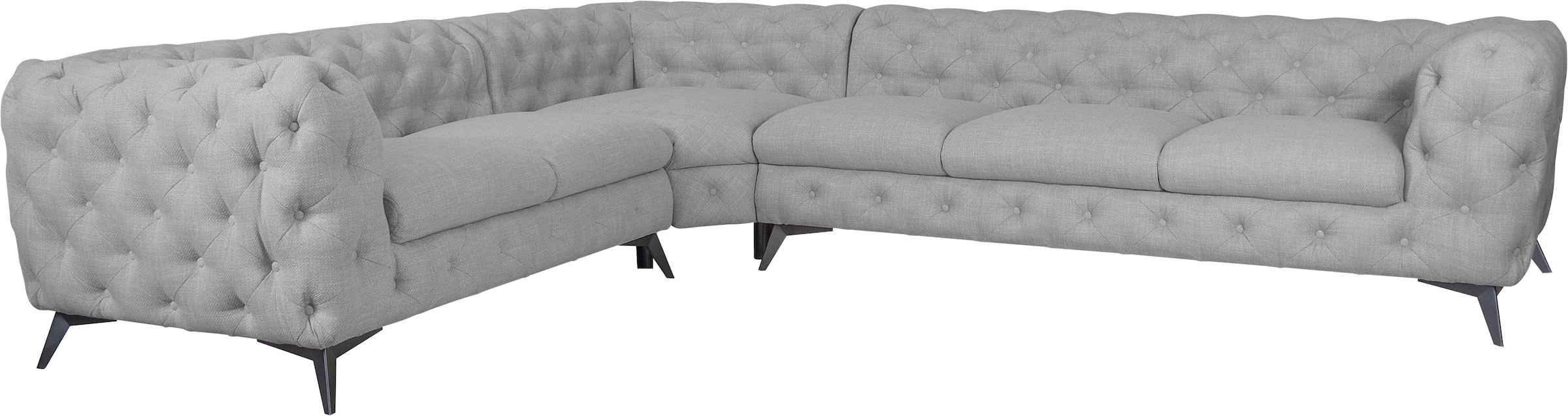Leonique Chesterfield-Sofa »Ecksofa GLYNIS L-Form mit Wellenunterfederung, Masse B/T/H 323/264/75cm«, aufwändige Knopfheftung, moderne Chesterfield Optik, Fussfarbe wählbar