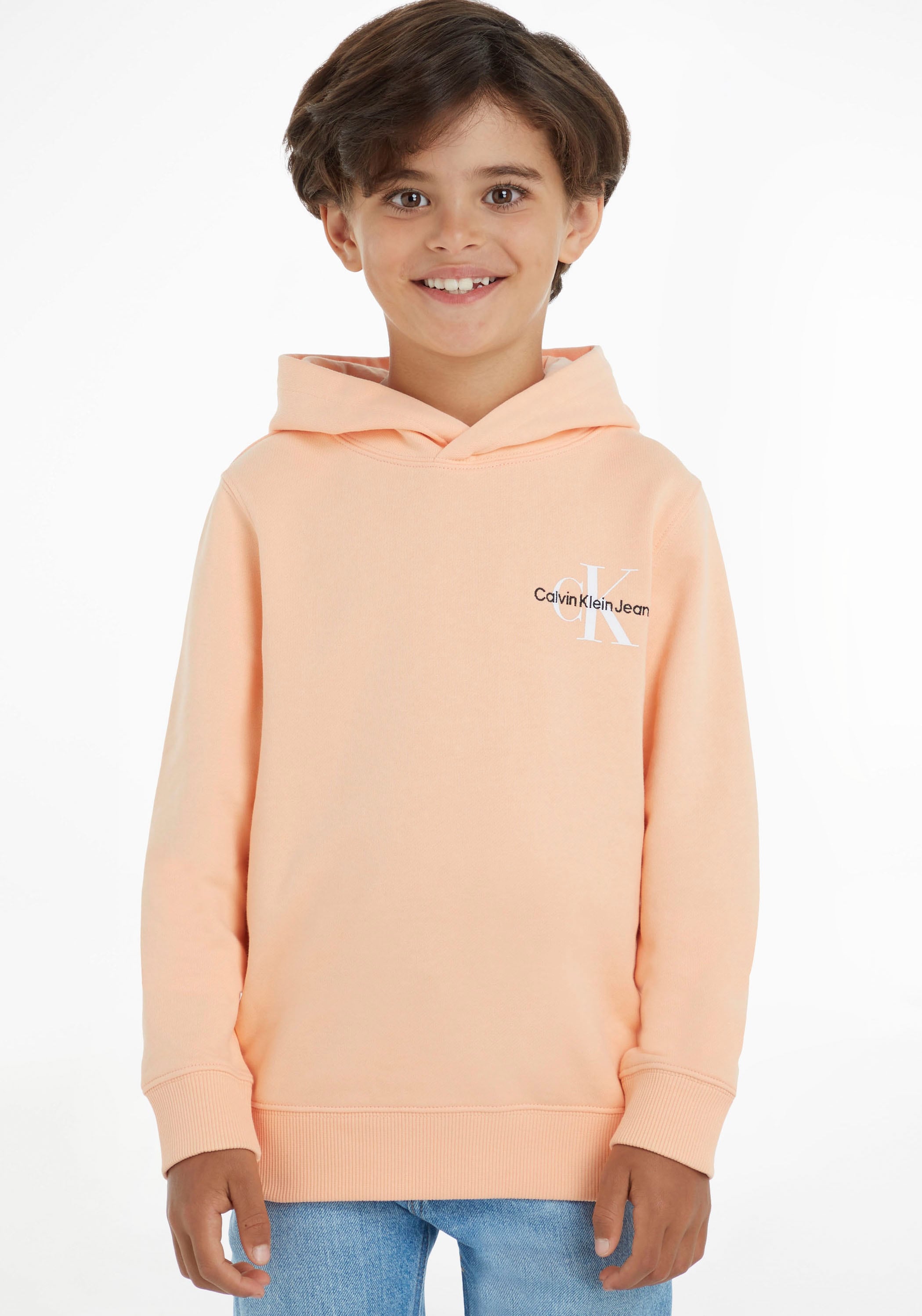 ❤ Calvin Klein Jeans Shop der auf im Klein Junior Jelmoli-Online Kids Kapuzensweatshirt, MiniMe,mit Kinder Calvin Brust entdecken Logostickerei