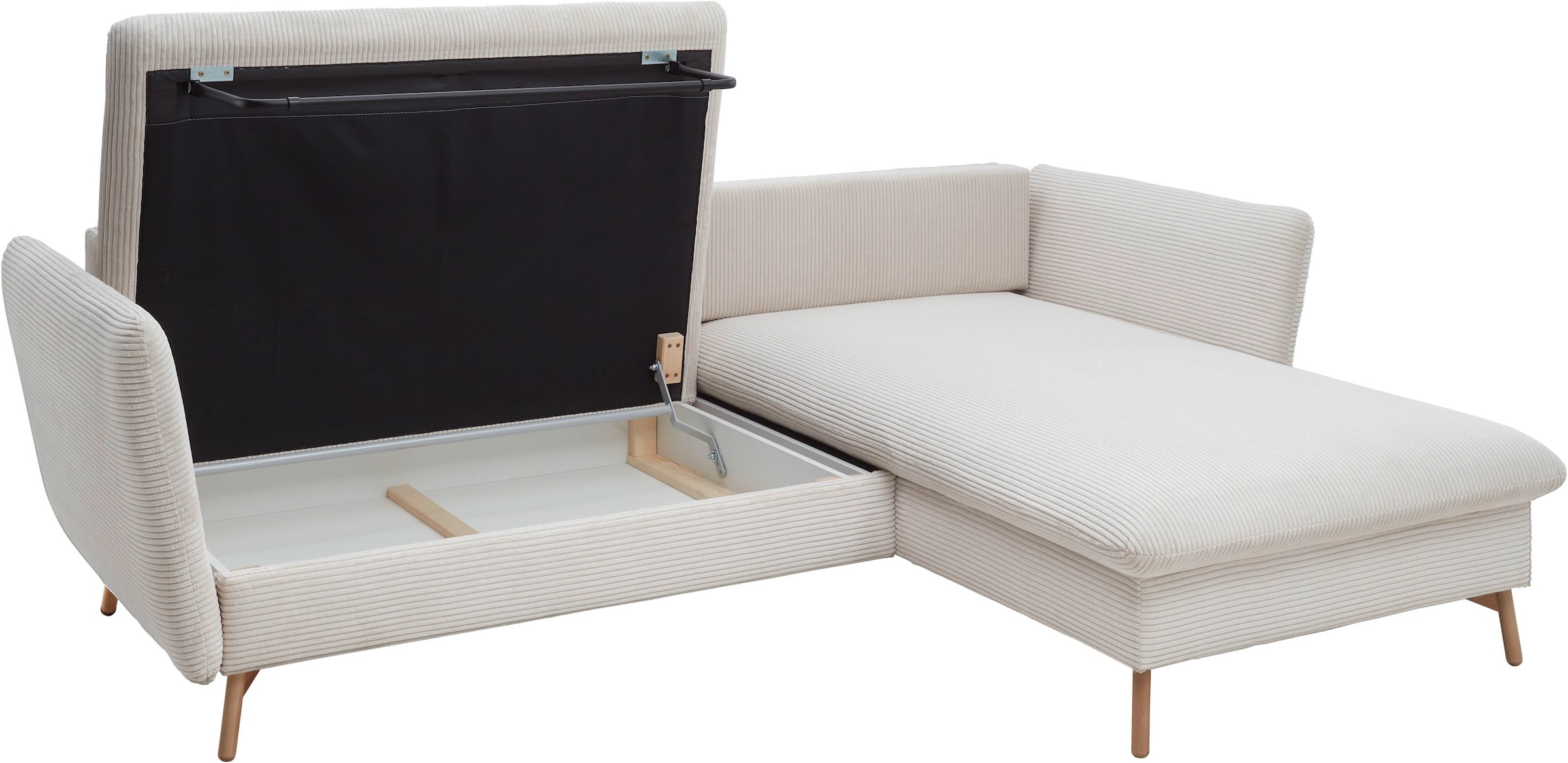 andas Ecksofa »MERLE, 258 cm, L-Form, traumhafter Cord,«, mit Bettfunktion und Bettkasten, Liegefläche 224 x 139