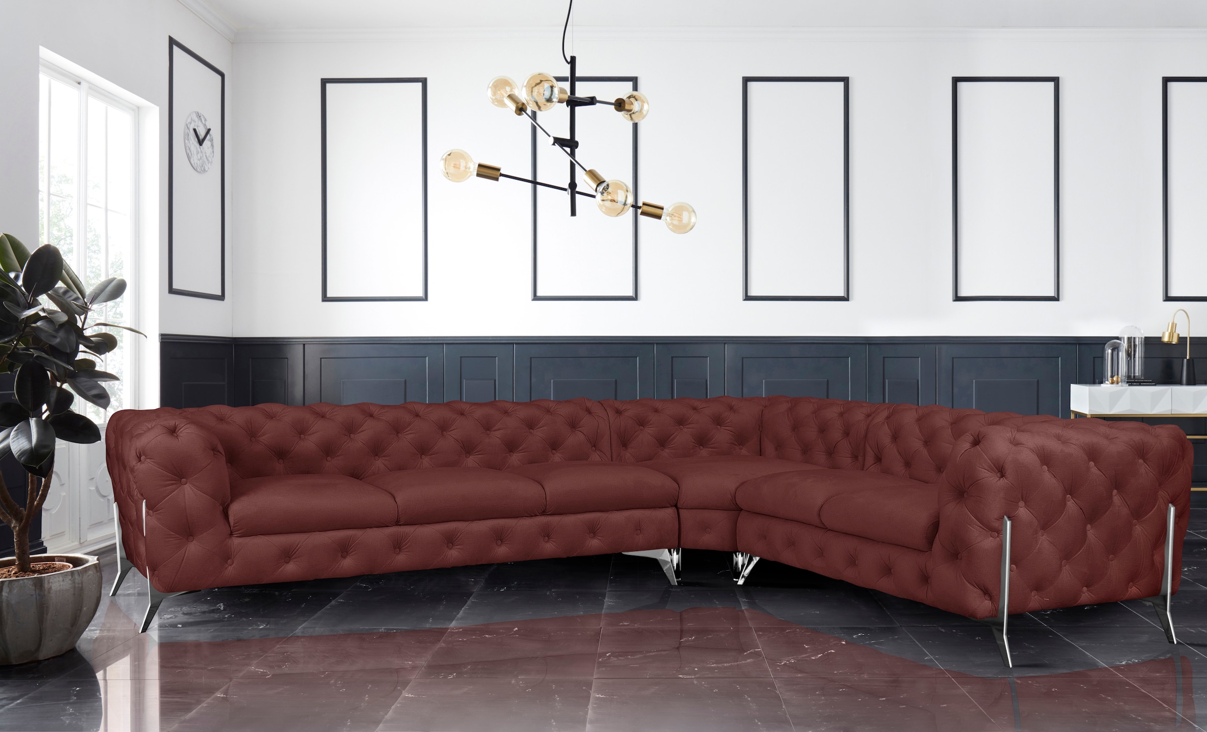 Leonique Chesterfield-Sofa »Amaury L-Form«, grosses Ecksofa, Chesterfield-Optik, Breite 323 cm, Fussfarbe wählbar