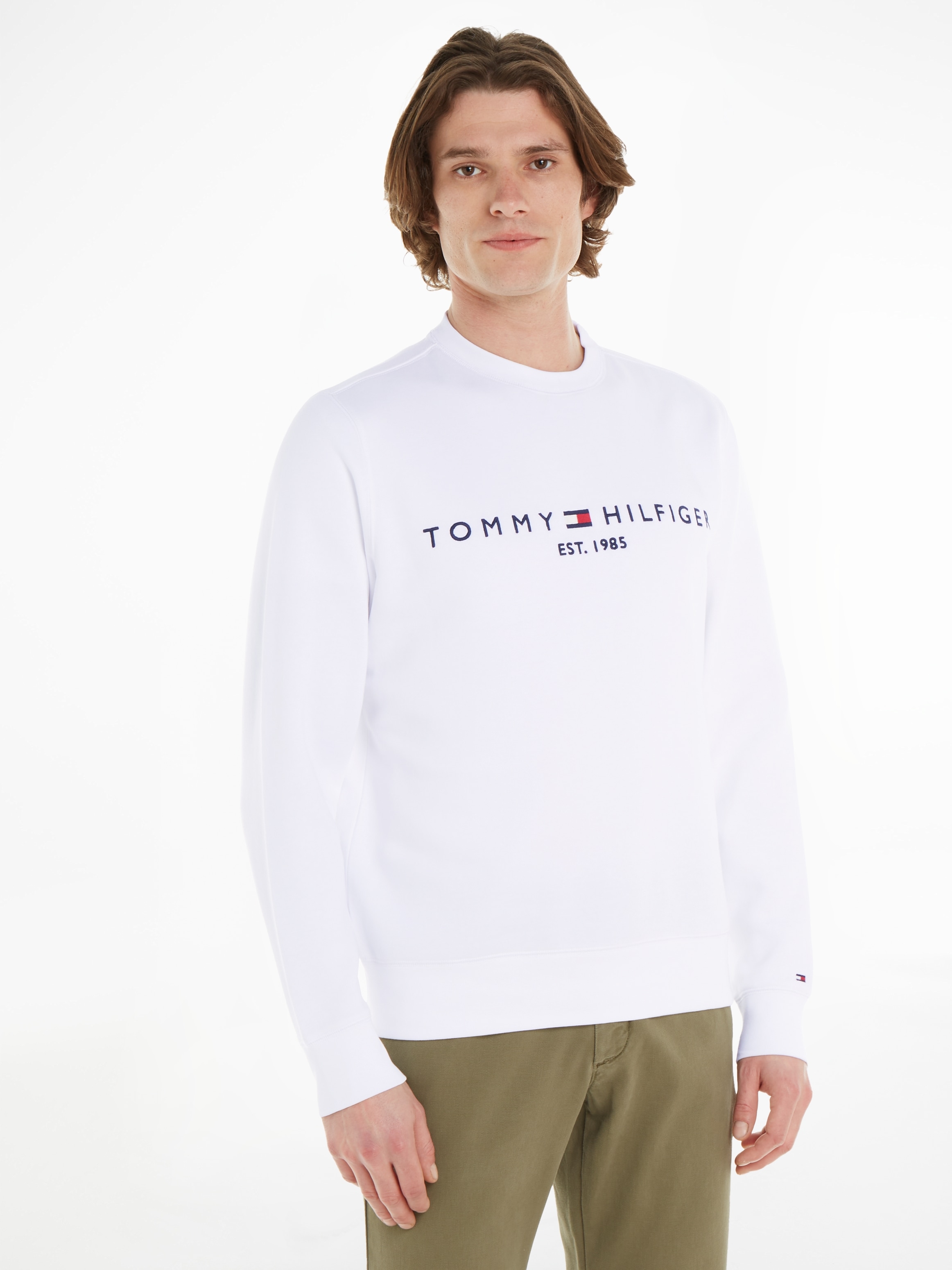 Tommy Hilfiger Sweatshirt "TOMMY LOGO", unifarben, casual, regular fit, Baumwollmix, Rundhals