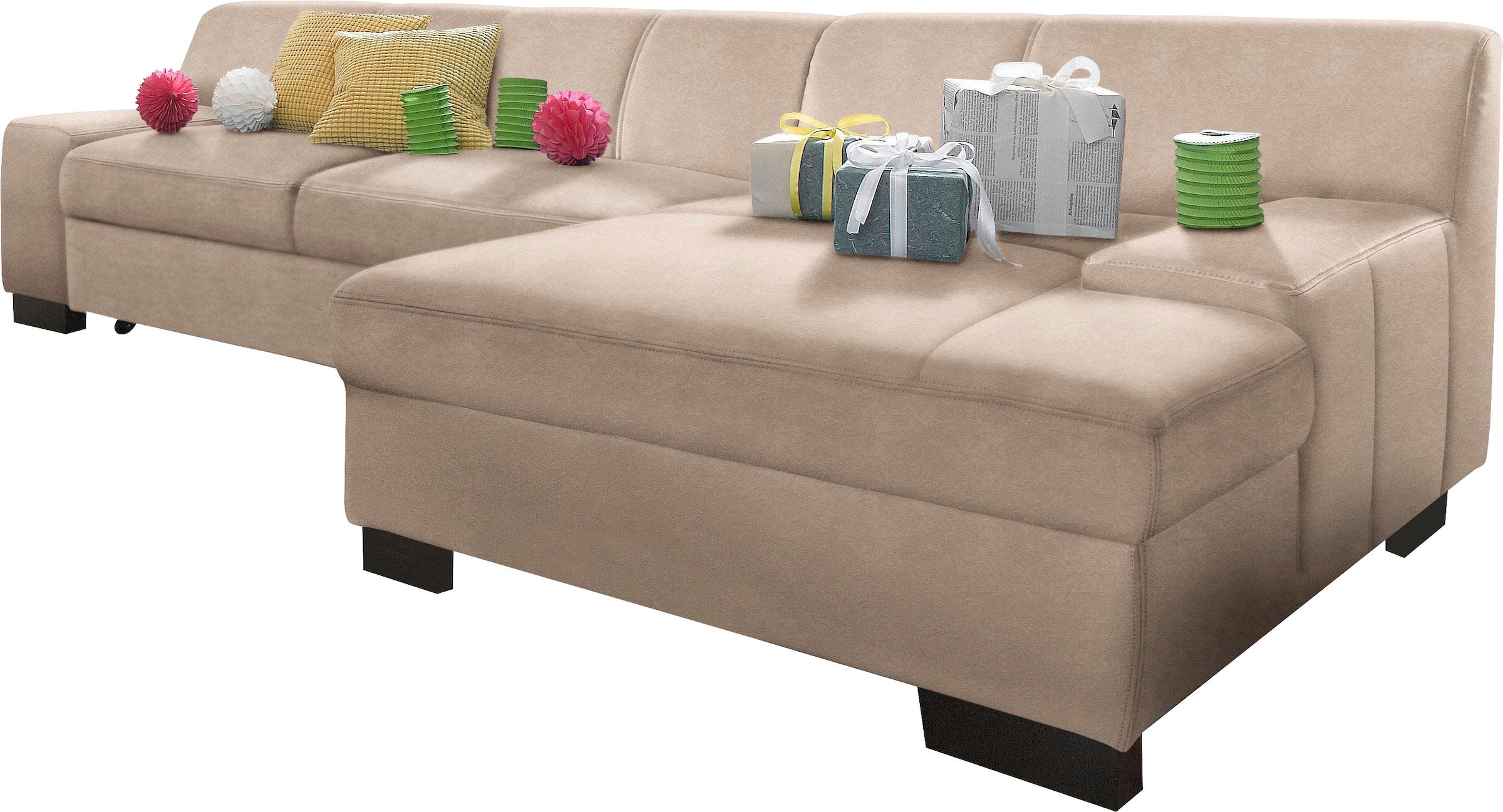 DOMO collection Ecksofa »Norma, elegant und modern, mit flachen Armlehnen, L-Form«, wahlweise mit Bettfunktion