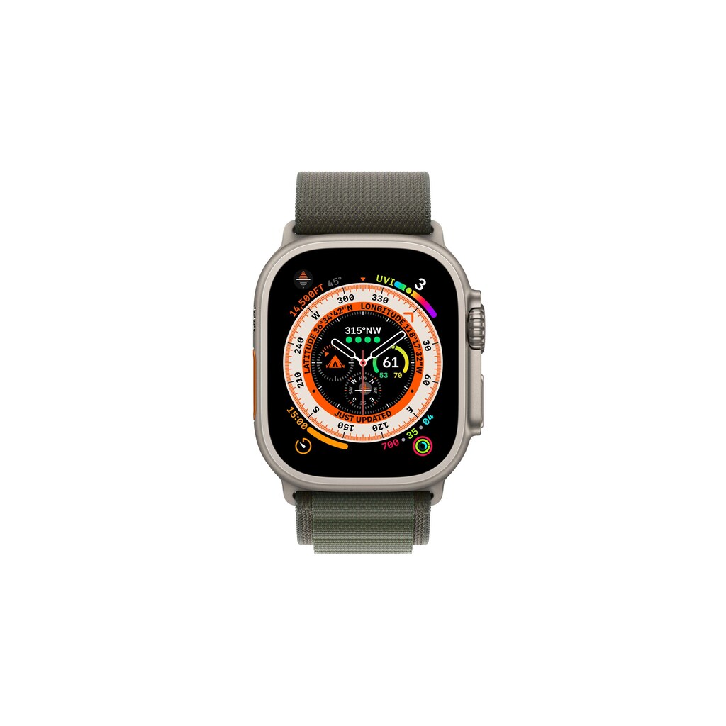 Apple Watch Ultra GPS + Cellular, Titangehäuse 49 mm, Alpin Loop Grün, Armbandgrösse Medium 145-190mm Umfang