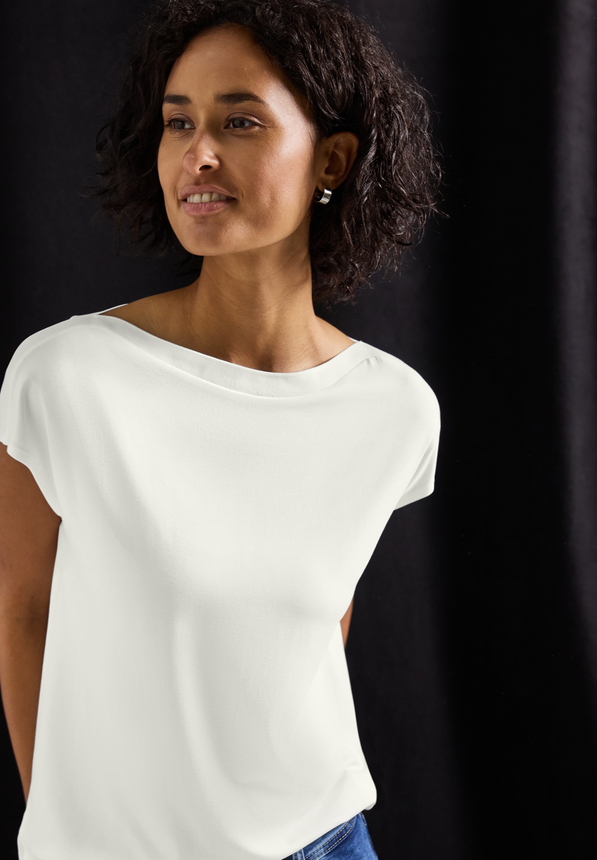STREET ONE T-Shirt, U-Boot Shirt mit Rippdetail