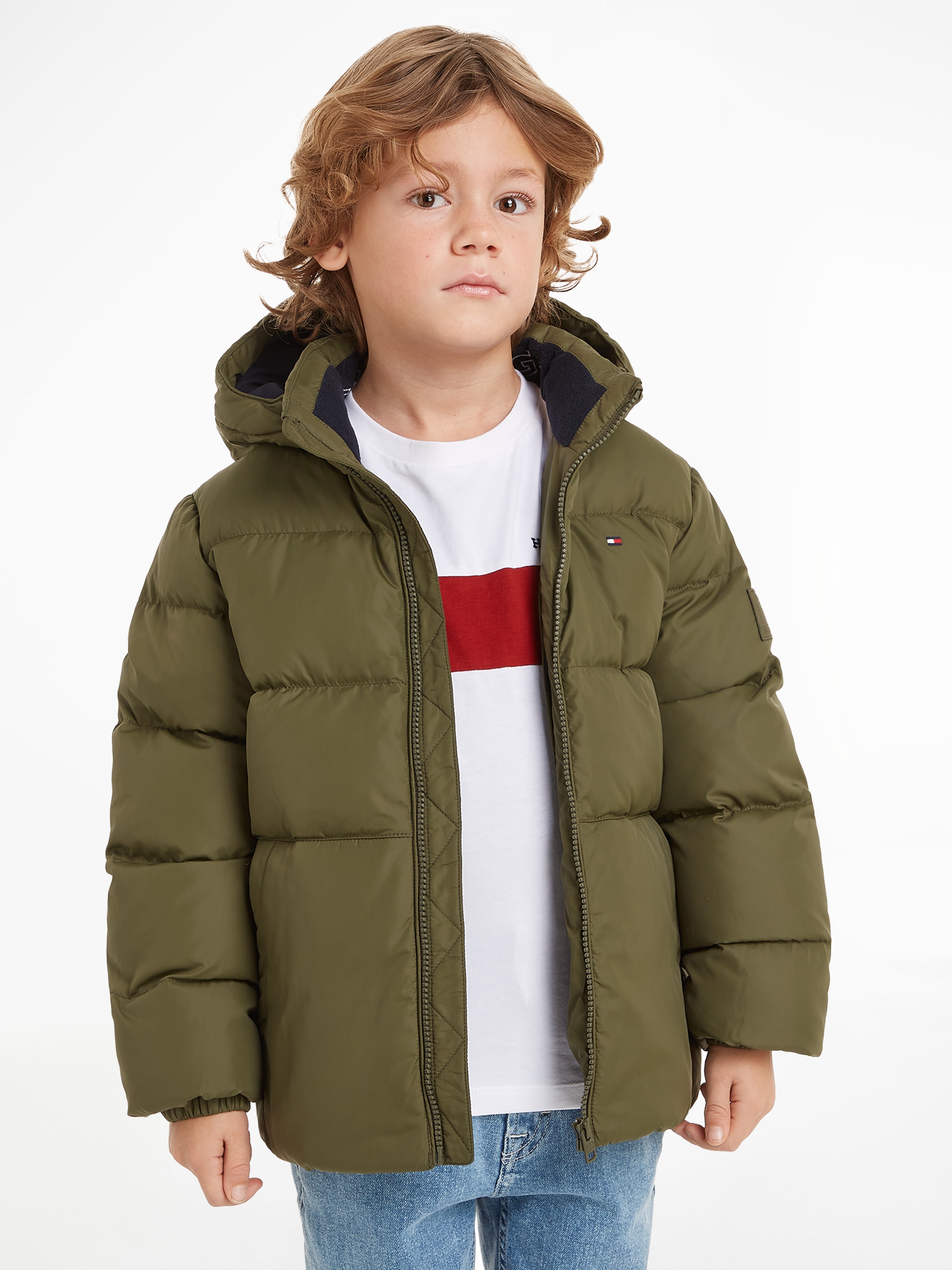 TOMMY HILFIGER Steppjacke »ESSENTIAL JACKET«, mit Kapuze, mit Logo-Patch