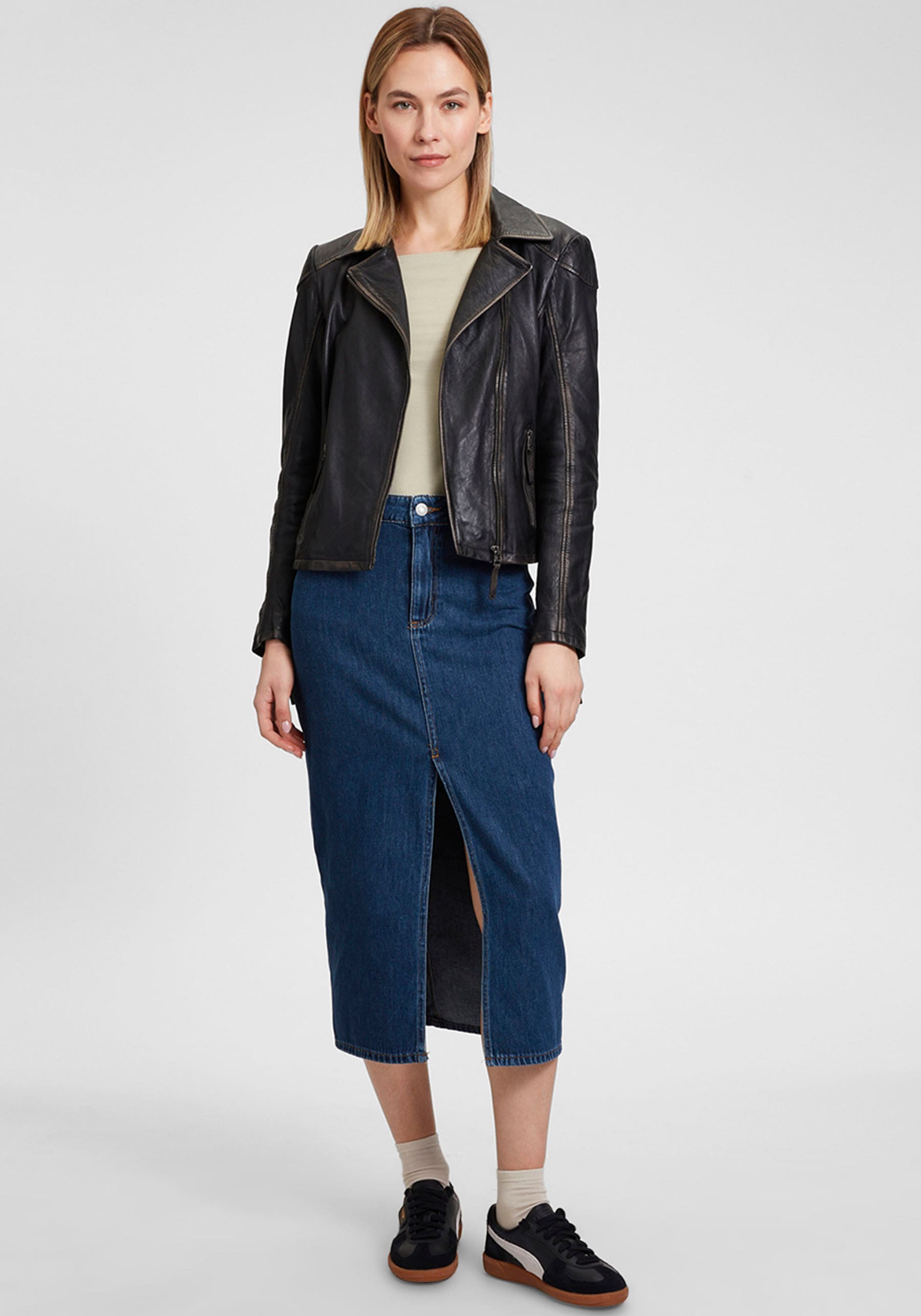 Mauritius Lederjacke »MWPeggie«, im Vintage-Look, asymetrischer Reissverschluss, Reverskragen