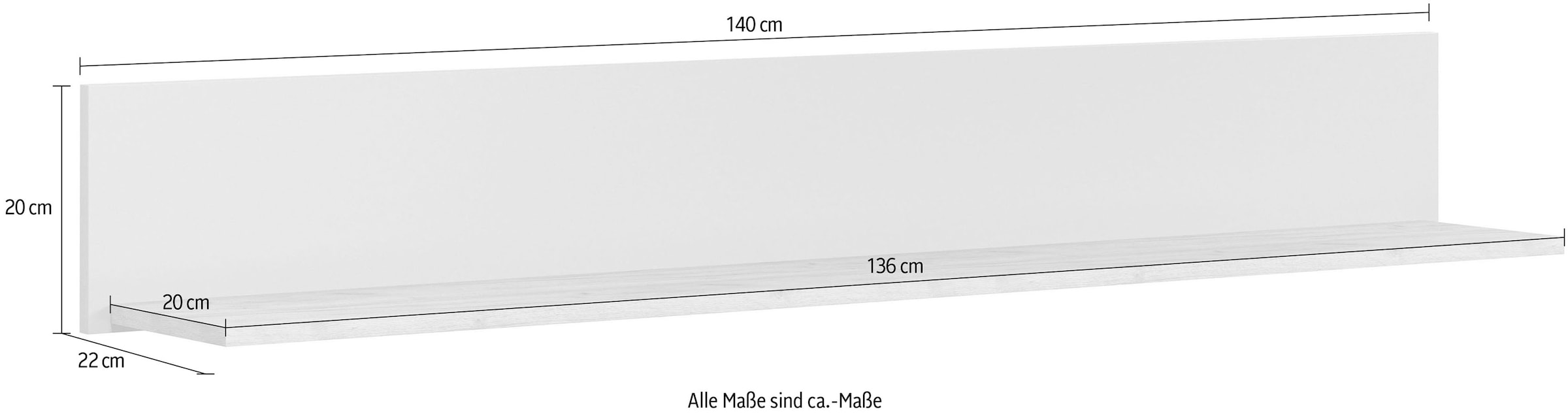 Places of Style Wandboard »San Pedro«, (1 St.), Wandboard mit Ablage - (B/T/H) 140/22/20 cm
