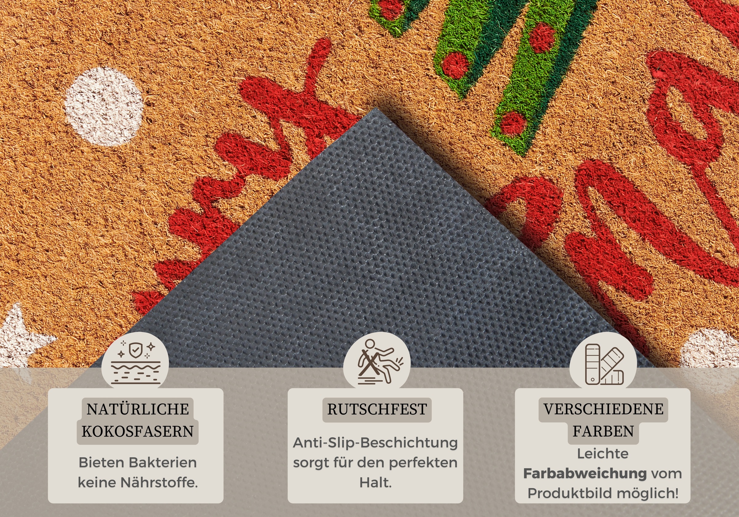 HANSE Home Fussmatte »Kokos Merry Christmas Tree, Türmatte«, rechteckig, 15 mm Höhe, Schmutzfangmatte, Rutschfest, Outdoor, Weihnachten, Kokosmatte, Flur