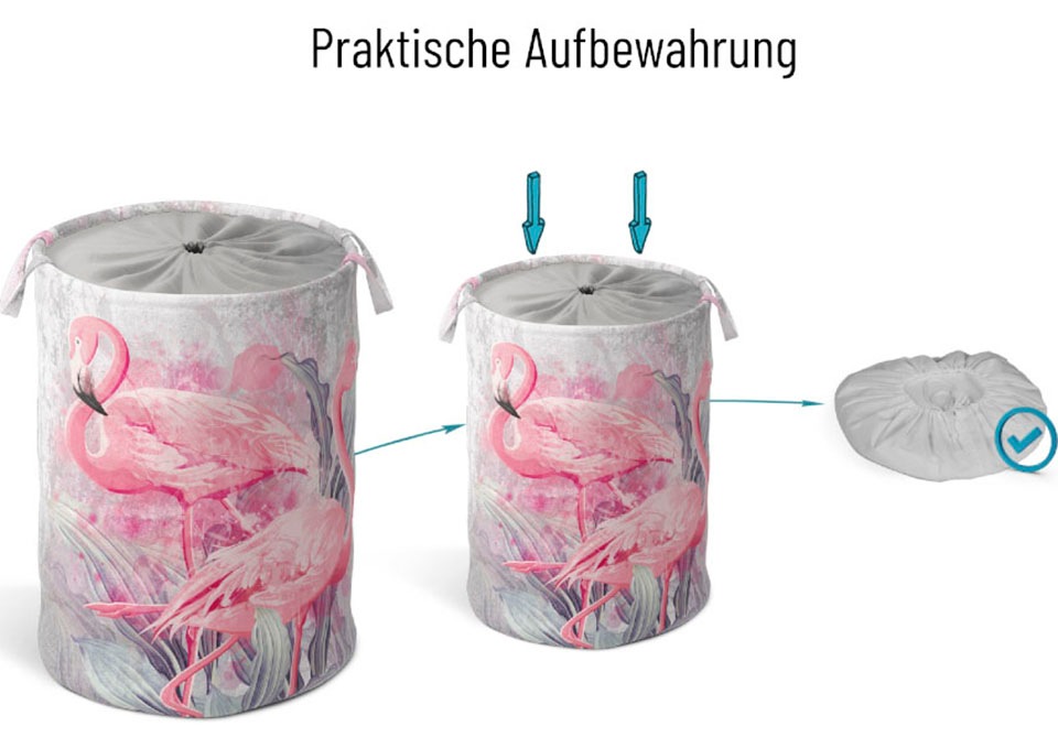 Sanilo Wäschekorb »Flamingo«, kräftige Farben, samtweiche Oberfläche, mit Deckel