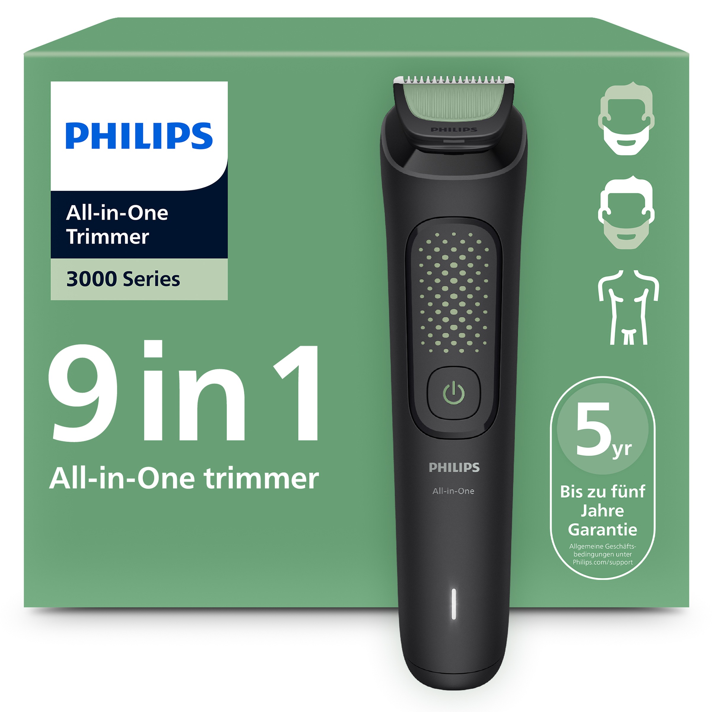 Philips Multifunktionstrimmer "Series 3000 MG3945/15" 9 Aufsätze 9-in-1-Trimmer für Gesicht, Körper und Kopfhaare