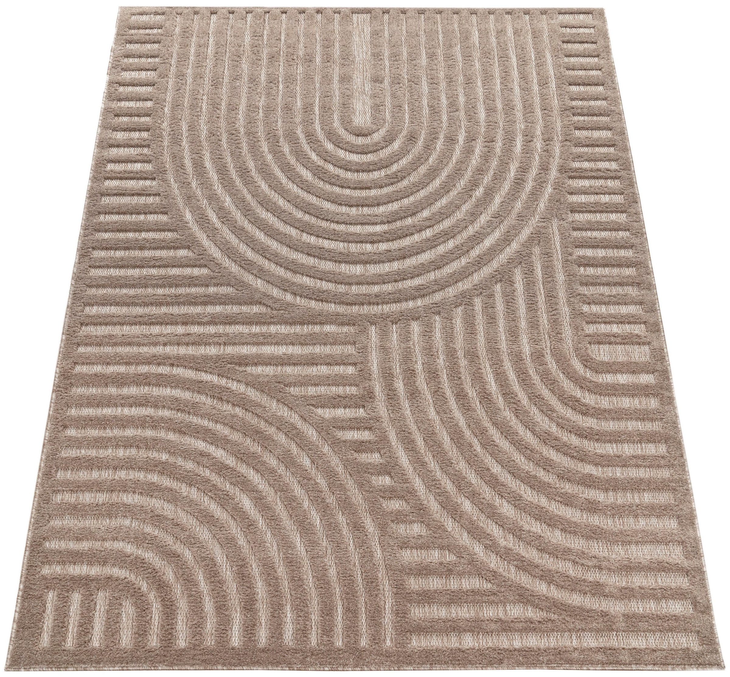 Paco Home Teppich »Livorno 674«, rechteckig, 14 mm Höhe, Uni Farben, moderner Hoch-Tief-Effekt, Scandi-Look, Outdoor geeignet