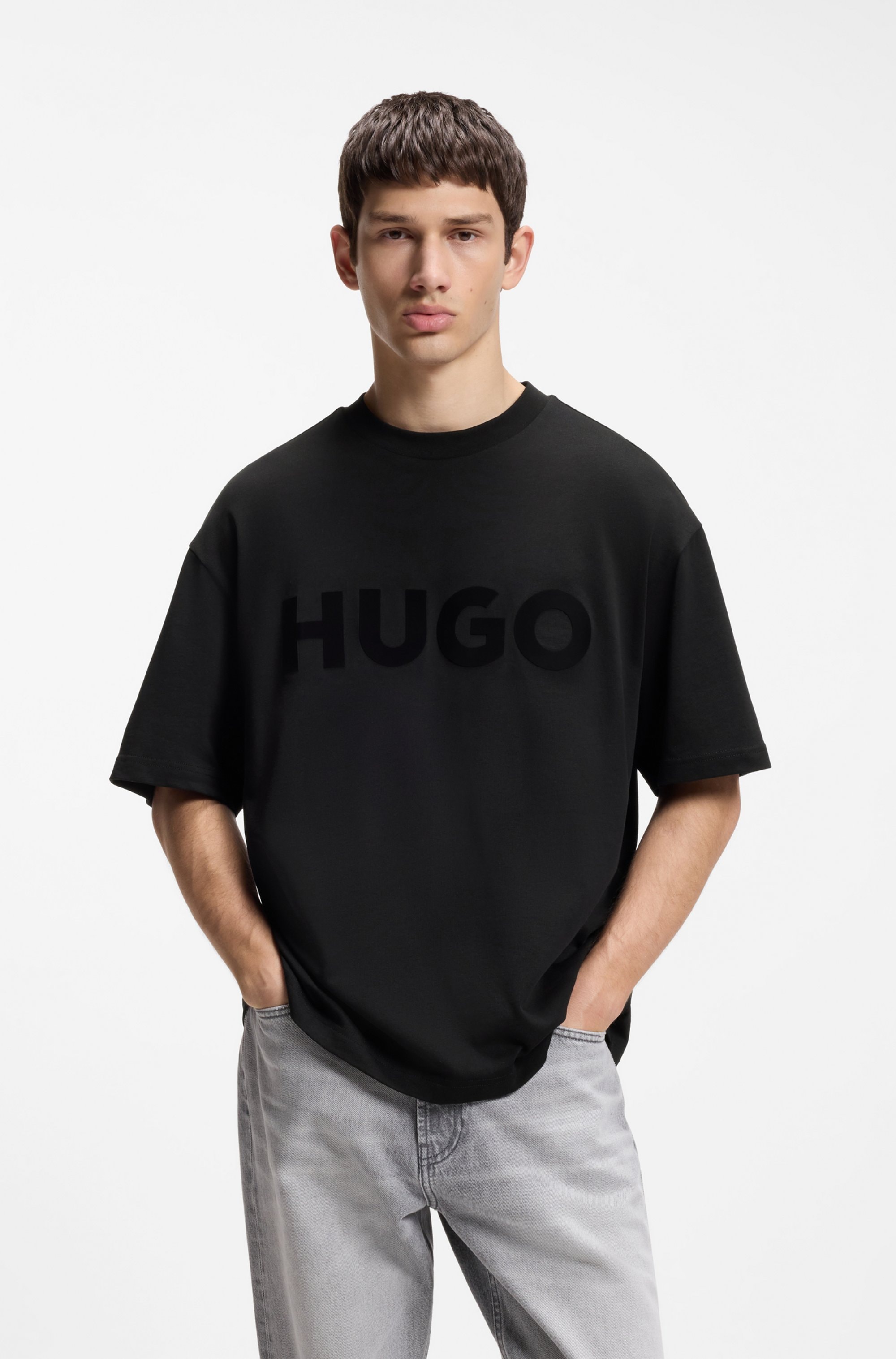 HUGO T-Shirt "Dinkee" Oversized-Fit, reine Baumwolle, Logo-Druck