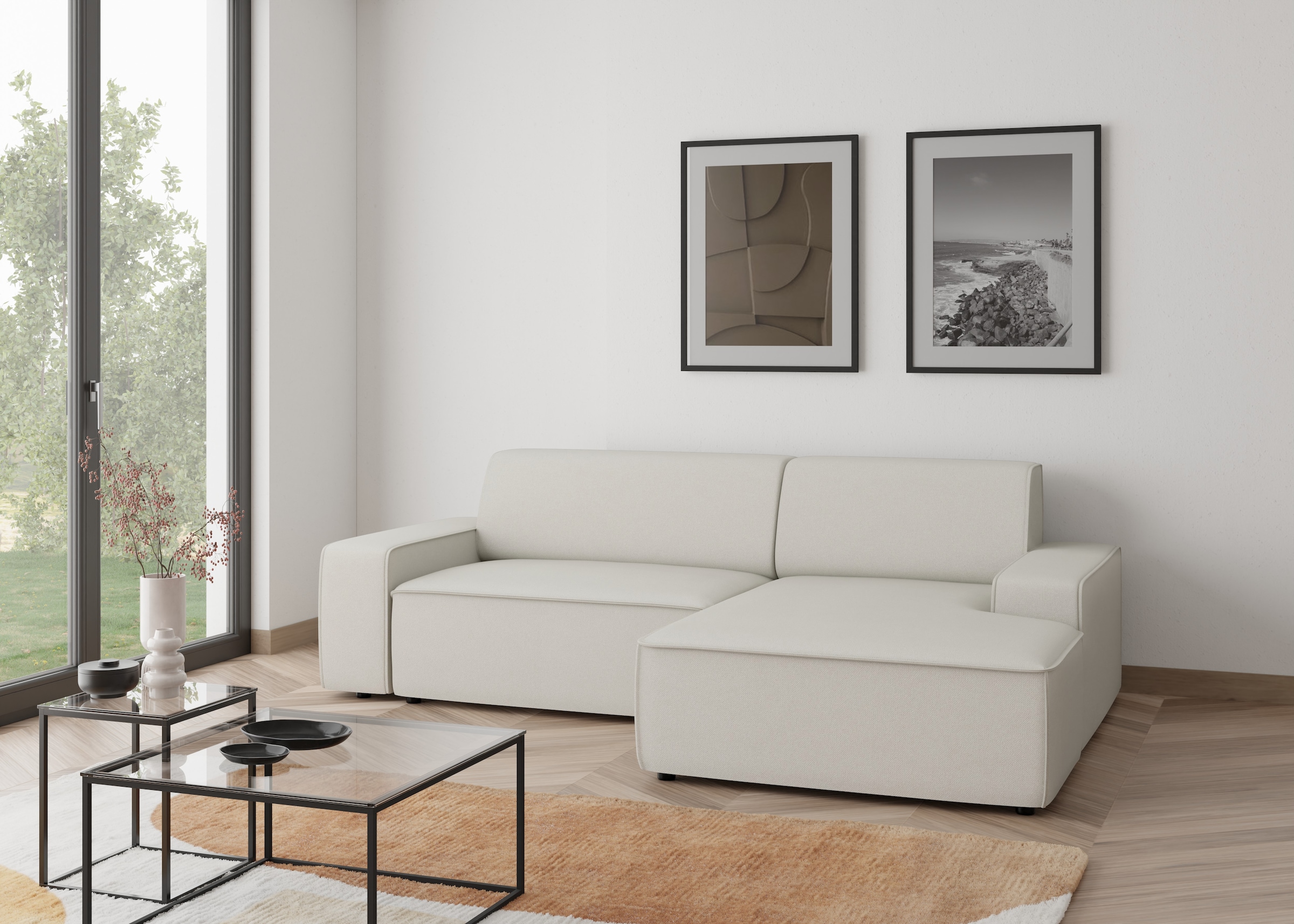 TRENDMANUFAKTUR Ecksofa "Graz, wahlweise mit Sitzvorschub und Bettkasten, L-Form, Breite 246 cm" in Cord-, haustierfreundlichem LEO Struktur- oder LUMOS-3D-Bezug