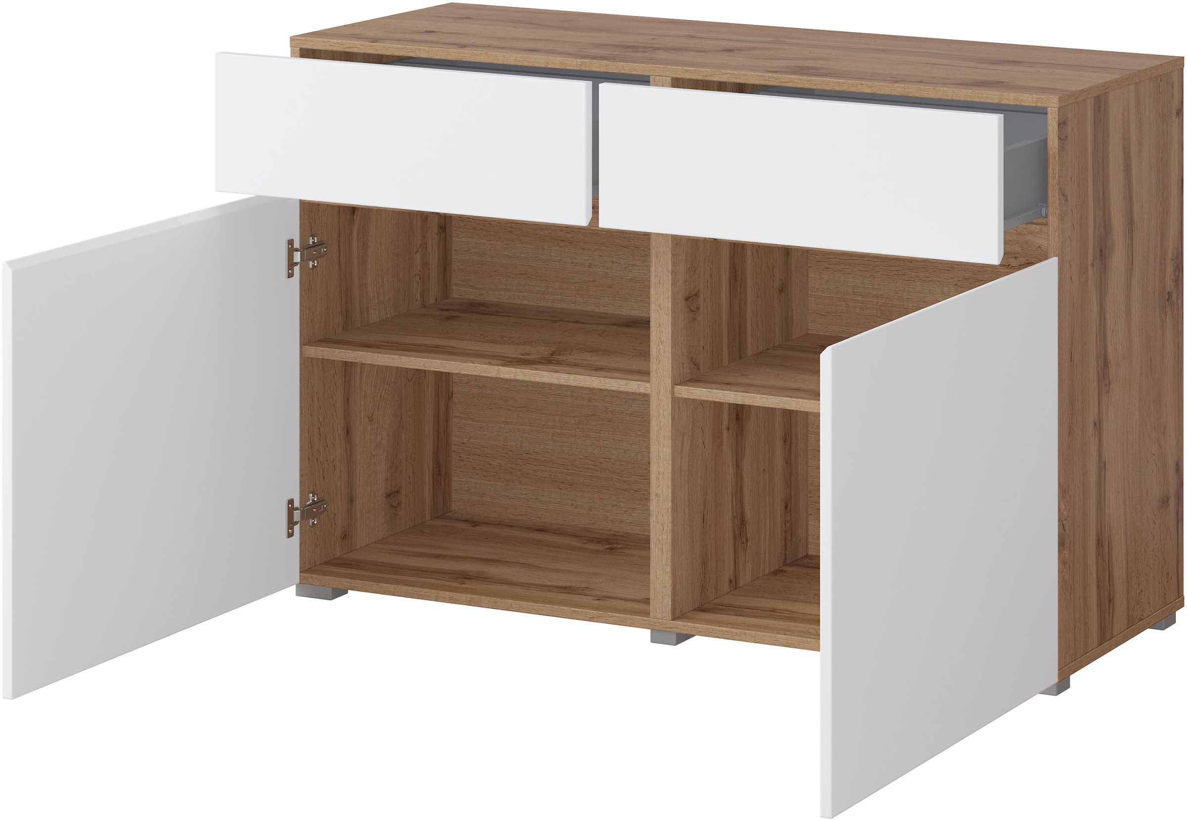 INOSIGN Sideboard »Cross,Breite 119,5 cm, moderne grifflose Kommode,2 Türen/2 Schubkästen«, Schubladenschrank,Anrichte mit viel Stauraum, Einlegeböden verstellbar