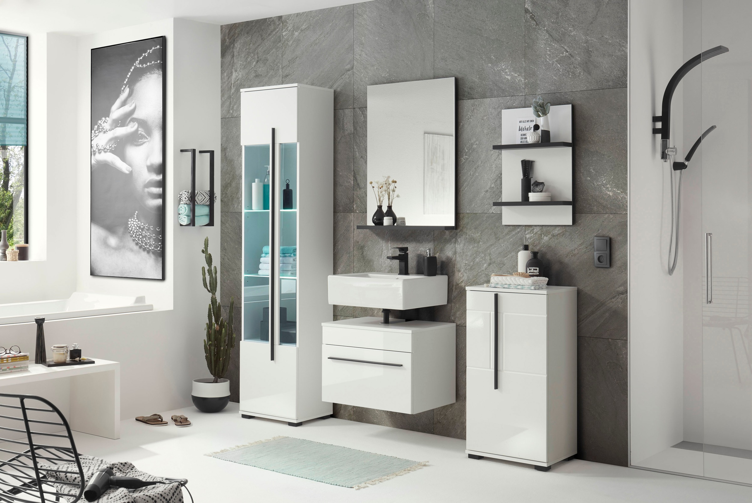 INOSIGN Wandregal »Cantara, Badregal in Hochglanz Weiss, Wandboard im modernen Design«, ausreichend Stauraum